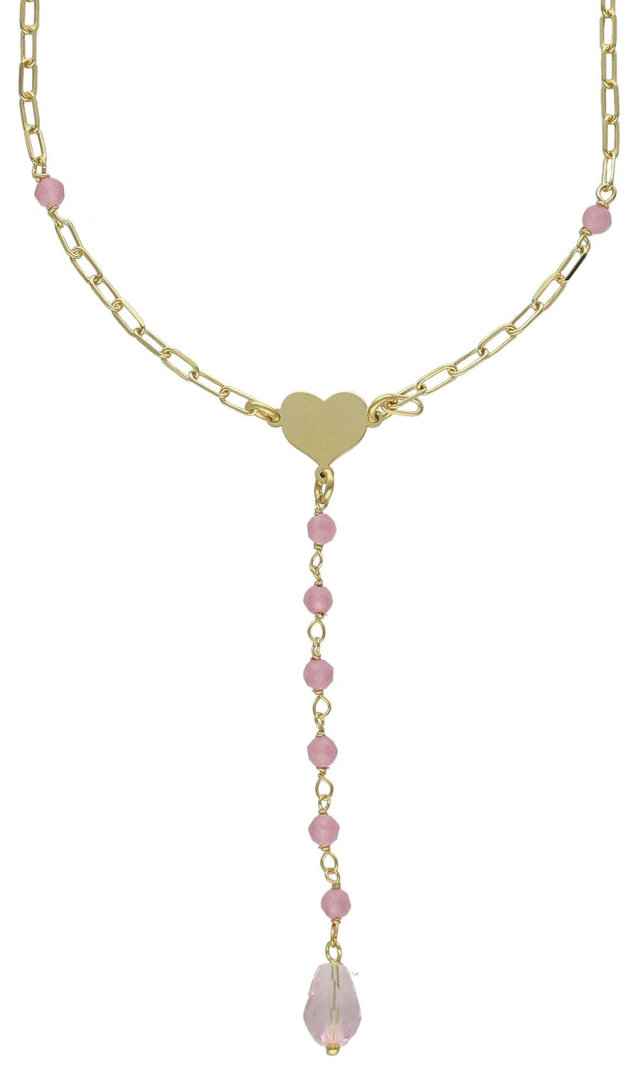 Srebrny naszyjnik damski 925 pozłacana celebrytka z różowymi koralikami i sercem DIA-NSZ-11757-925 (1).jpg