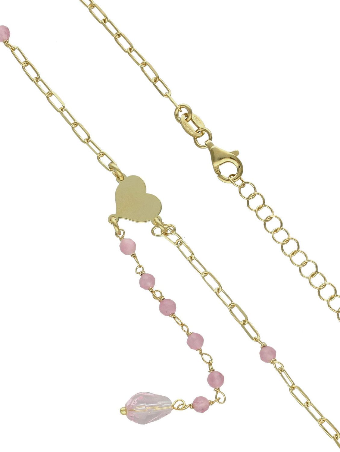 Srebrny naszyjnik damski 925 pozłacana celebrytka z różowymi koralikami i sercem DIA-NSZ-11757-925 (1).jpg