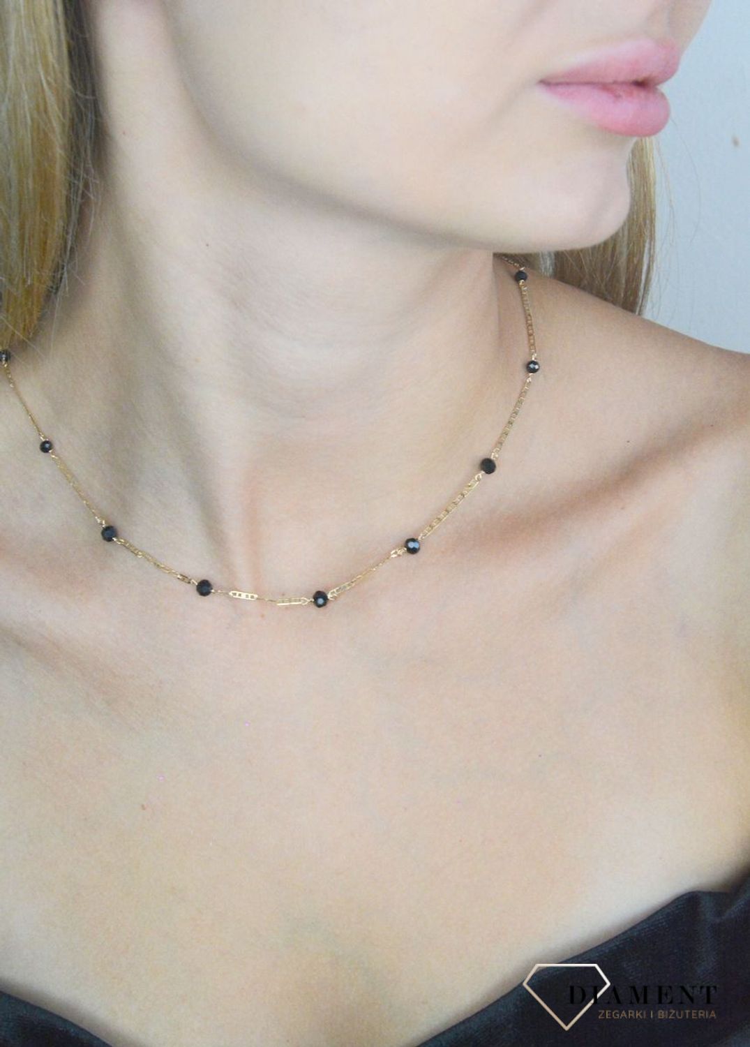 Srebrny naszyjnik damski 925 pozłacana celebrytka splot gucci z czarnymi koralikami DIA-NSZ-11761-92 (2).jpg