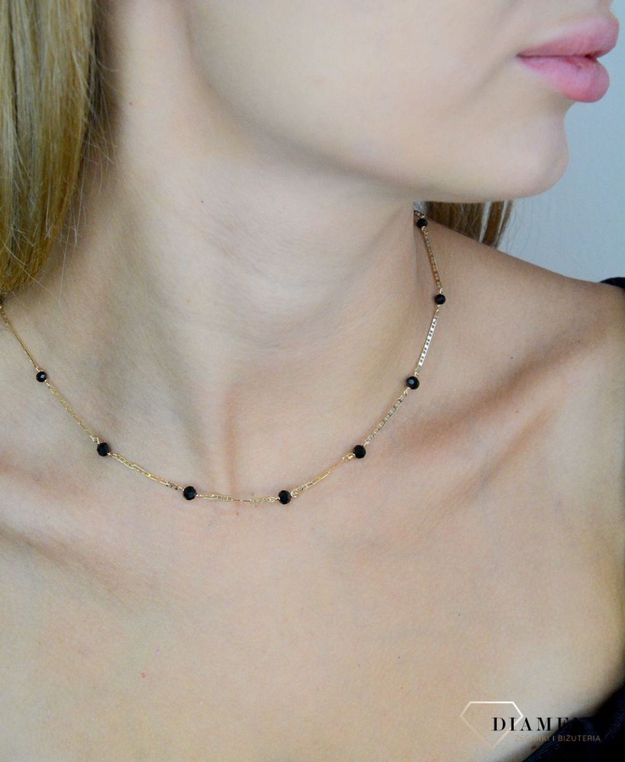 Srebrny naszyjnik damski 925 pozłacana celebrytka splot gucci z czarnymi koralikami DIA-NSZ-11761-92 (2).jpg