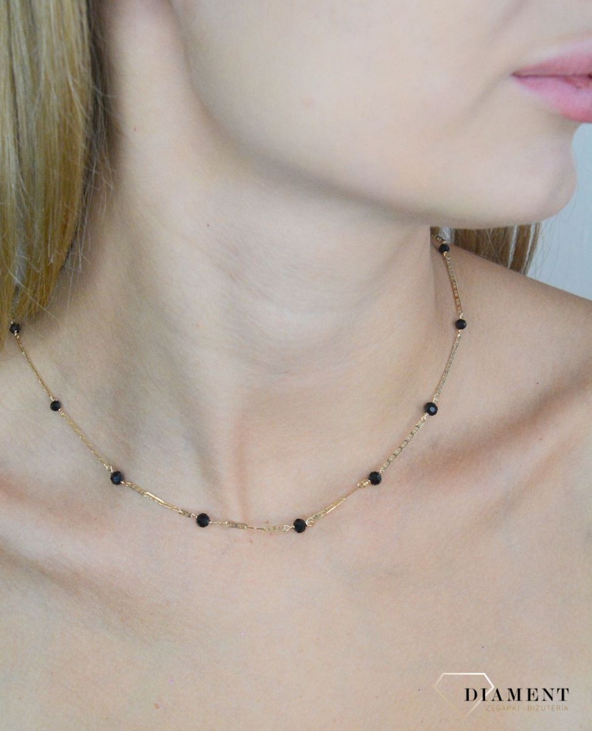 Srebrny naszyjnik damski 925 pozłacana celebrytka splot gucci z czarnymi koralikami DIA-NSZ-11761-92 (2).jpg