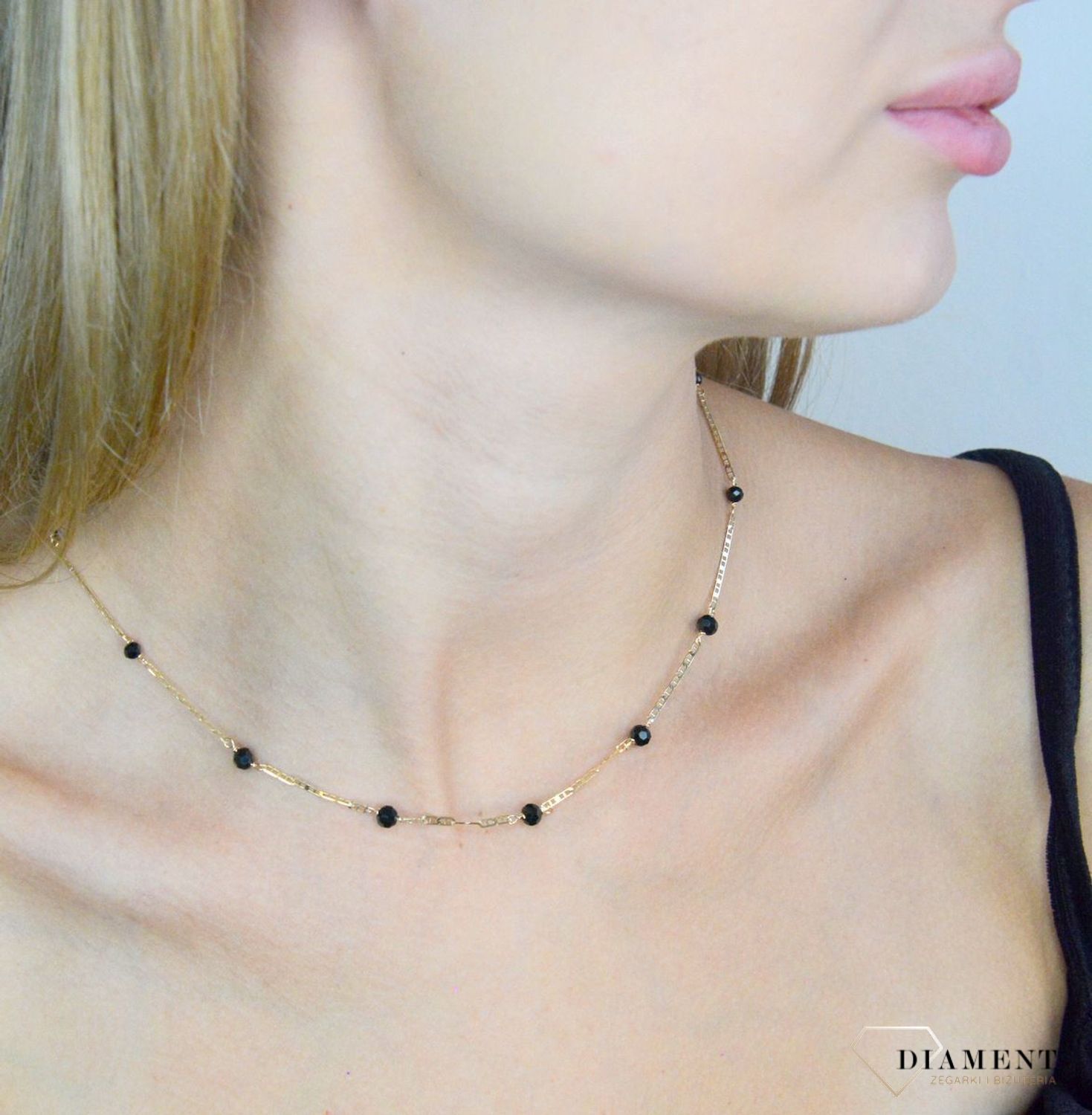 Srebrny naszyjnik damski 925 pozłacana celebrytka splot gucci z czarnymi koralikami DIA-NSZ-11761-92 (2).jpg