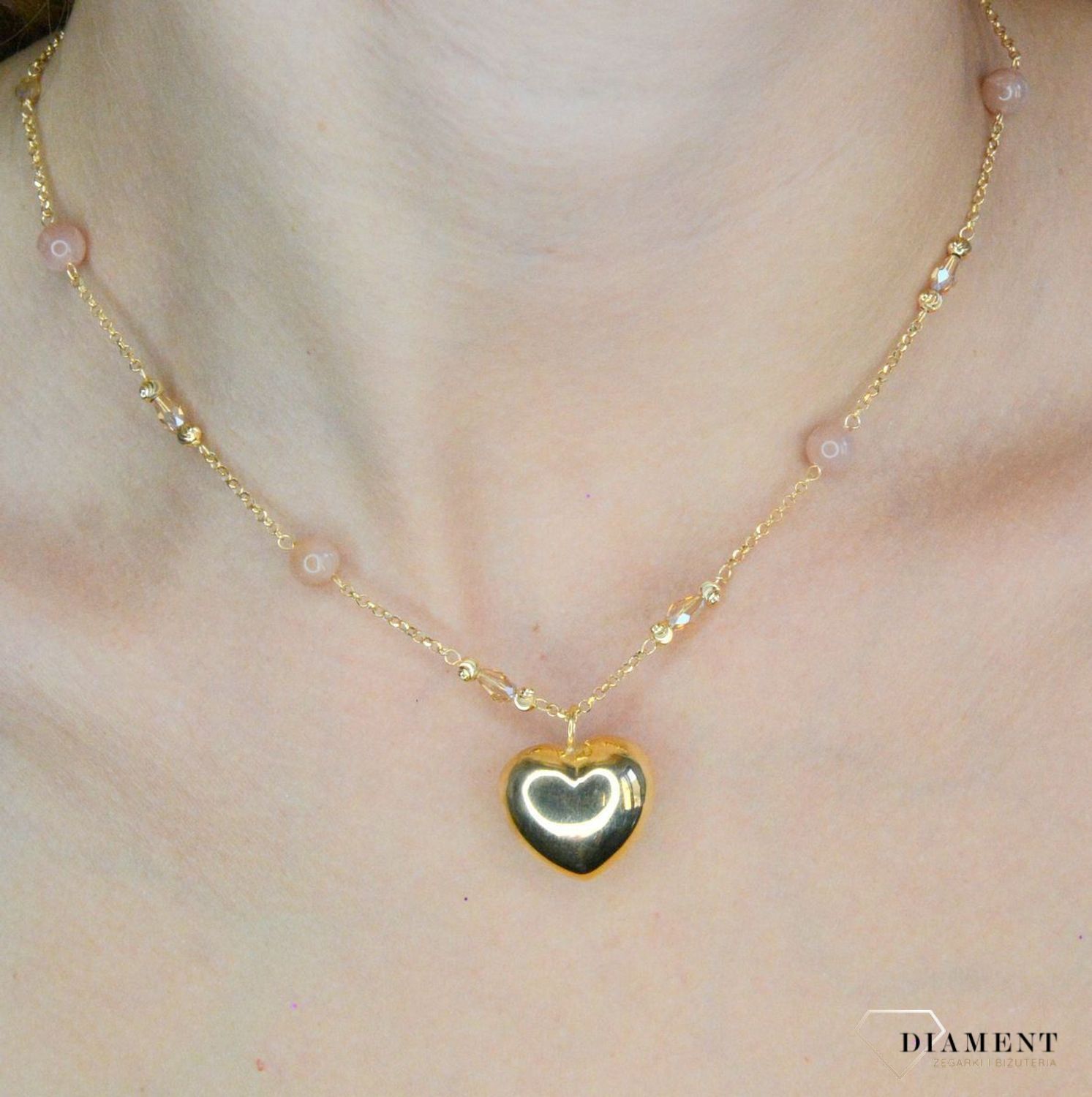 Srebrny naszyjnik damski 925 pozłacana celebrytka z dużym sercem DIA-NSZ-11763-925 (3).jpg