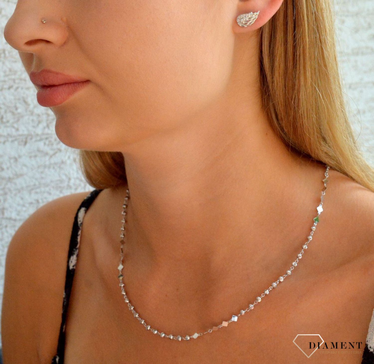 Srebrny naszyjnik damski 925 ozdobny łańcuszek z kuleczek i kwadratów DIA-NSZ-11779-925 (2).jpg