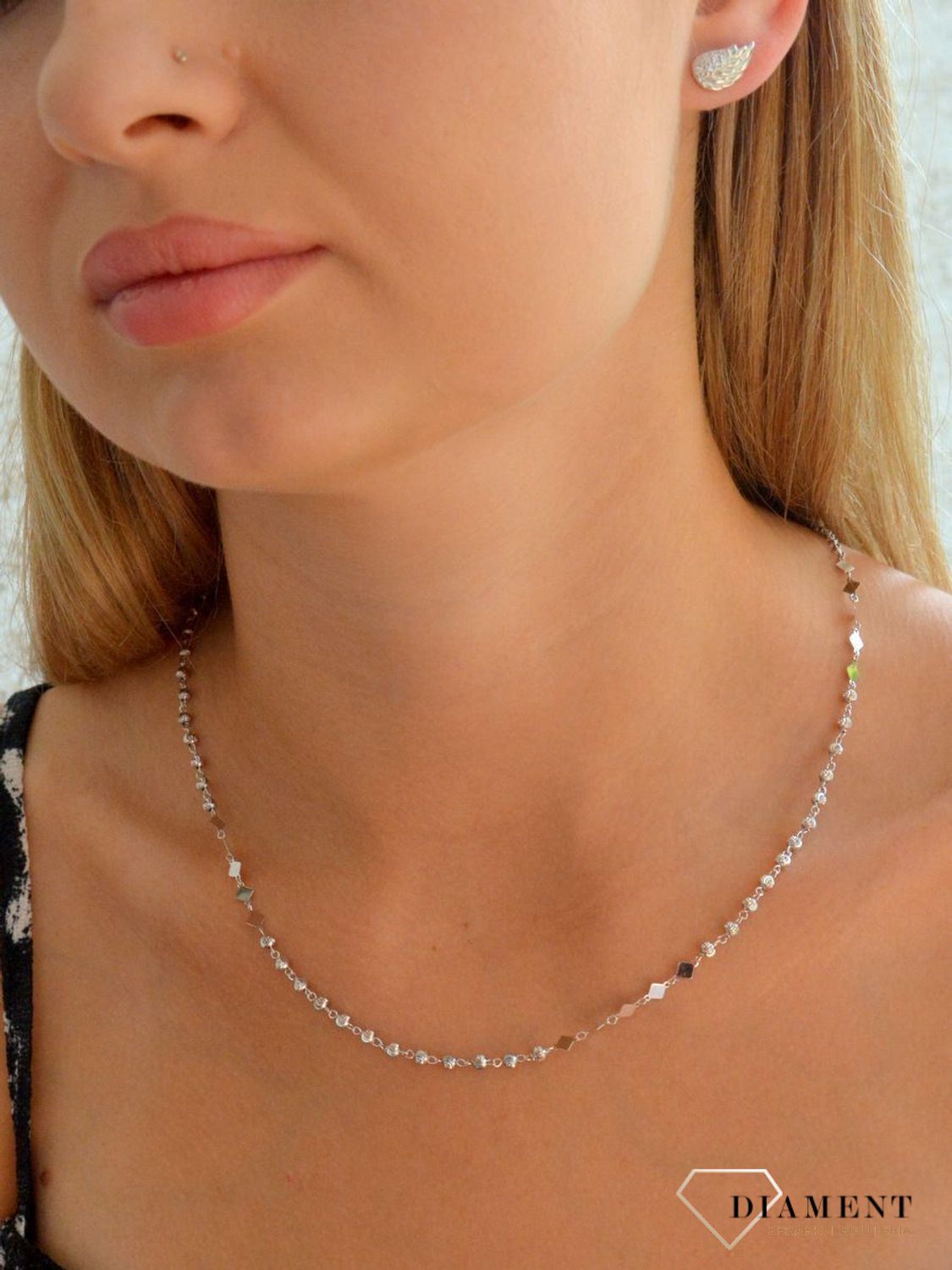 Srebrny naszyjnik damski 925 ozdobny łańcuszek z kuleczek i kwadratów DIA-NSZ-11779-925 (2).jpg
