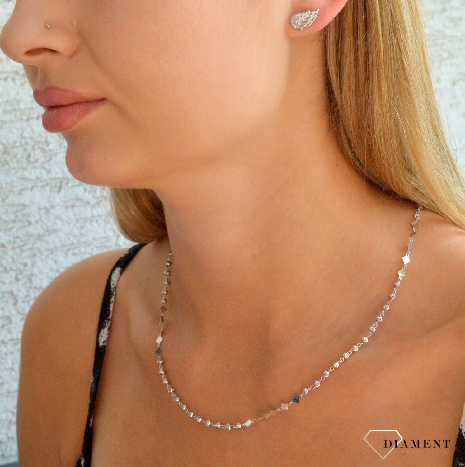 Srebrny naszyjnik damski 925 ozdobny łańcuszek z kuleczek i kwadratów DIA-NSZ-11779-925 (2).jpg