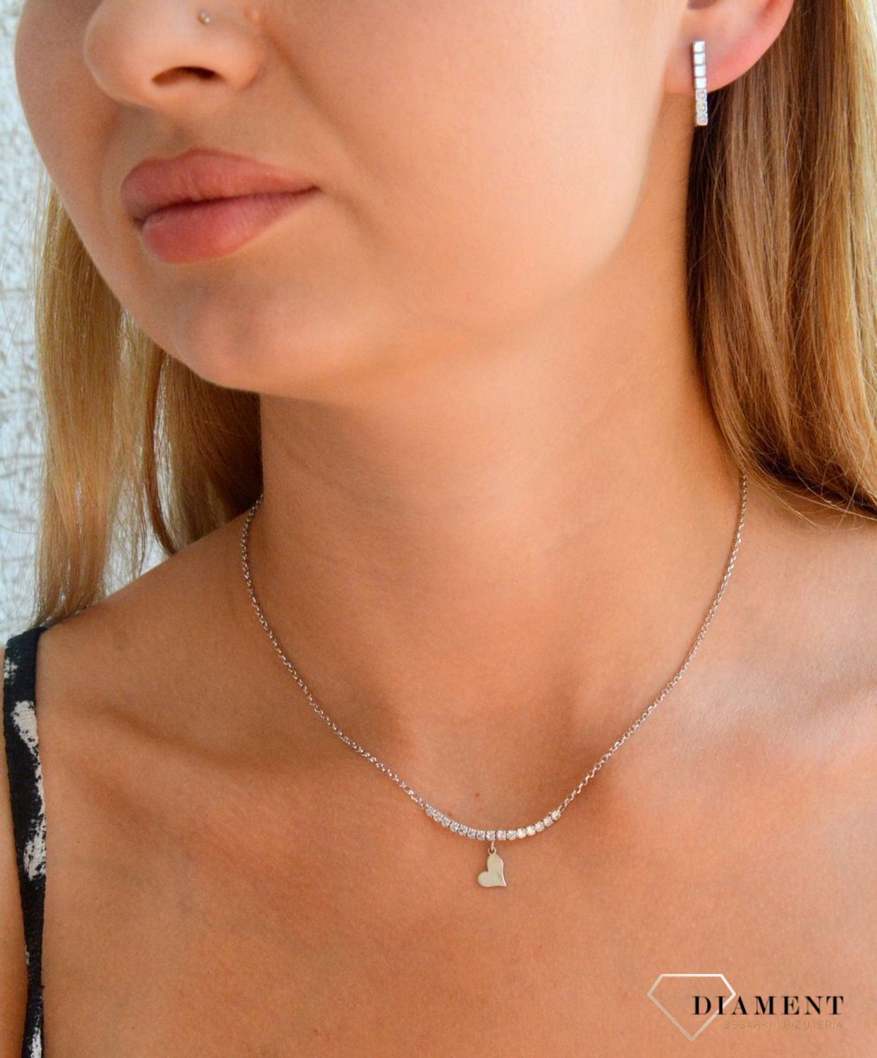 Srebrny naszyjnik damski 925 celebrytka z wiszącym serduszkiem i paskiem cyrkonii DIA-NSZ-11782-925 (2).jpg