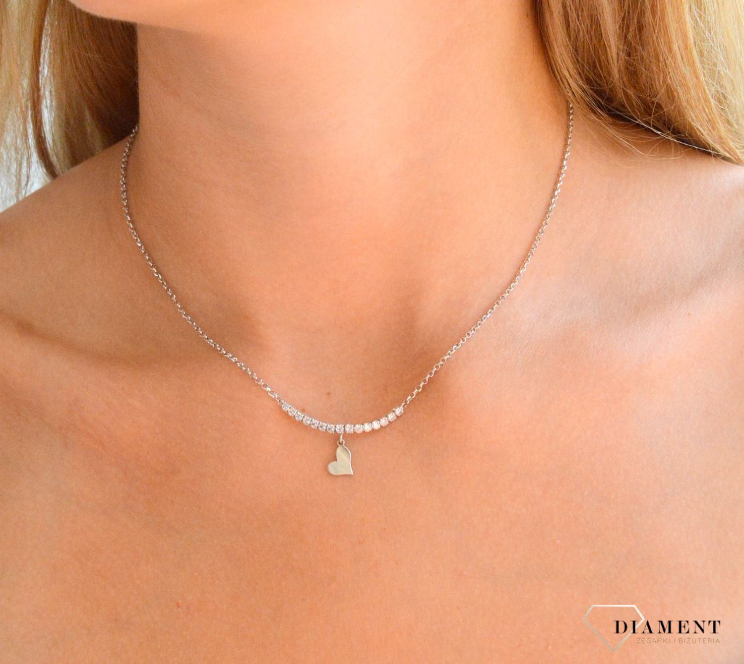 Srebrny naszyjnik damski 925 celebrytka z wiszącym serduszkiem i paskiem cyrkonii DIA-NSZ-11782-925 (2).jpg