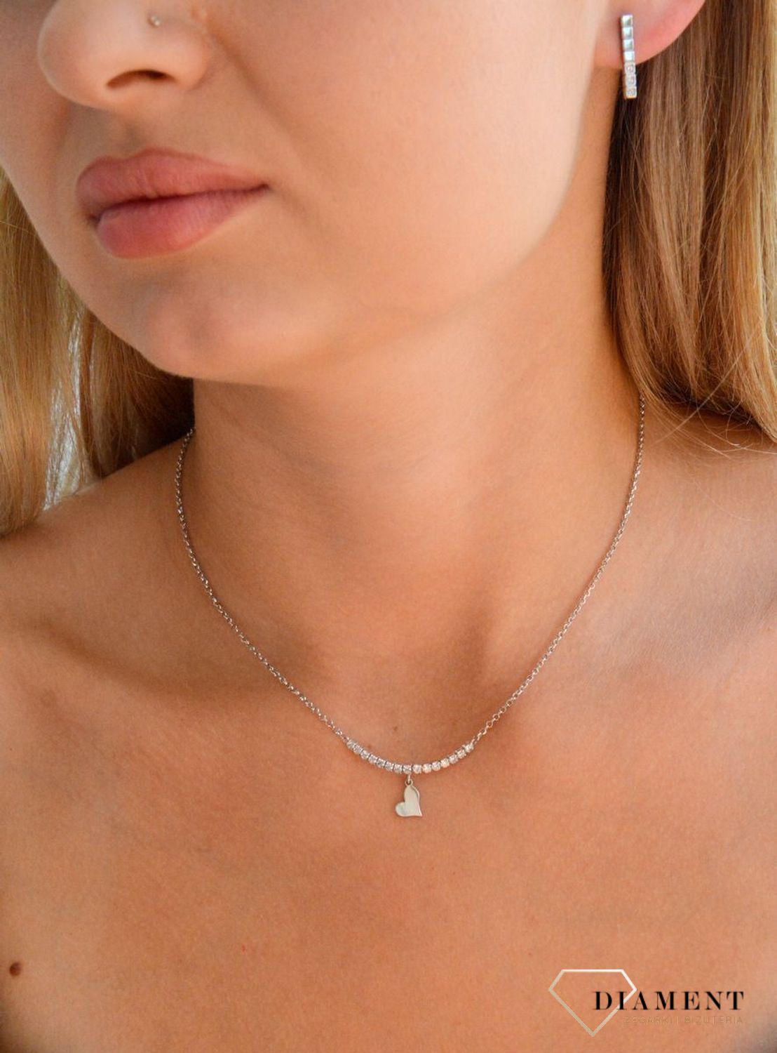 Srebrny naszyjnik damski 925 celebrytka z wiszącym serduszkiem i paskiem cyrkonii DIA-NSZ-11782-925 (2).jpg