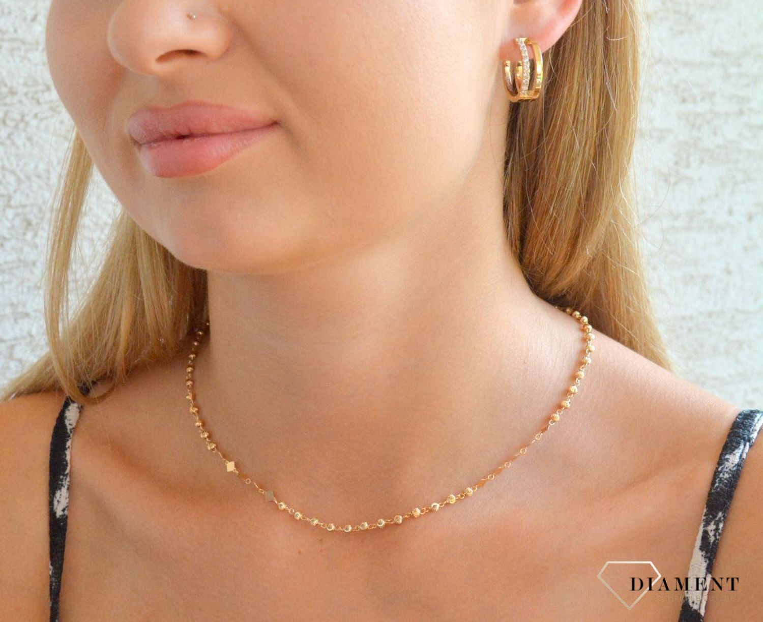 Srebrny naszyjnik damski 925 ozdobny łańcuszek z kuleczek i kwadratów pokryty złotem DIA-NSZ-11785-9 (1).jpg