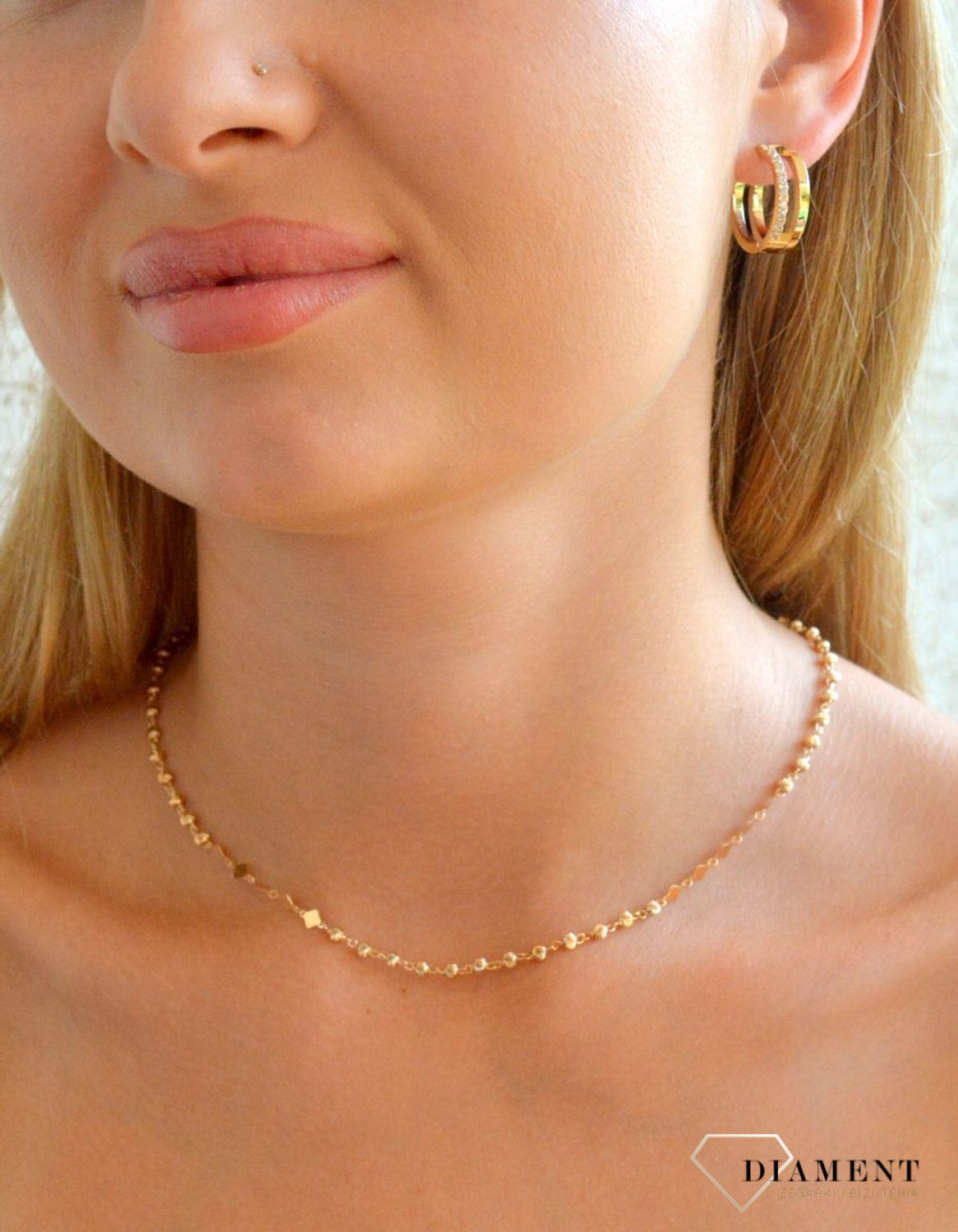 Srebrny naszyjnik damski 925 ozdobny łańcuszek z kuleczek i kwadratów pokryty złotem DIA-NSZ-11785-9 (1).jpg