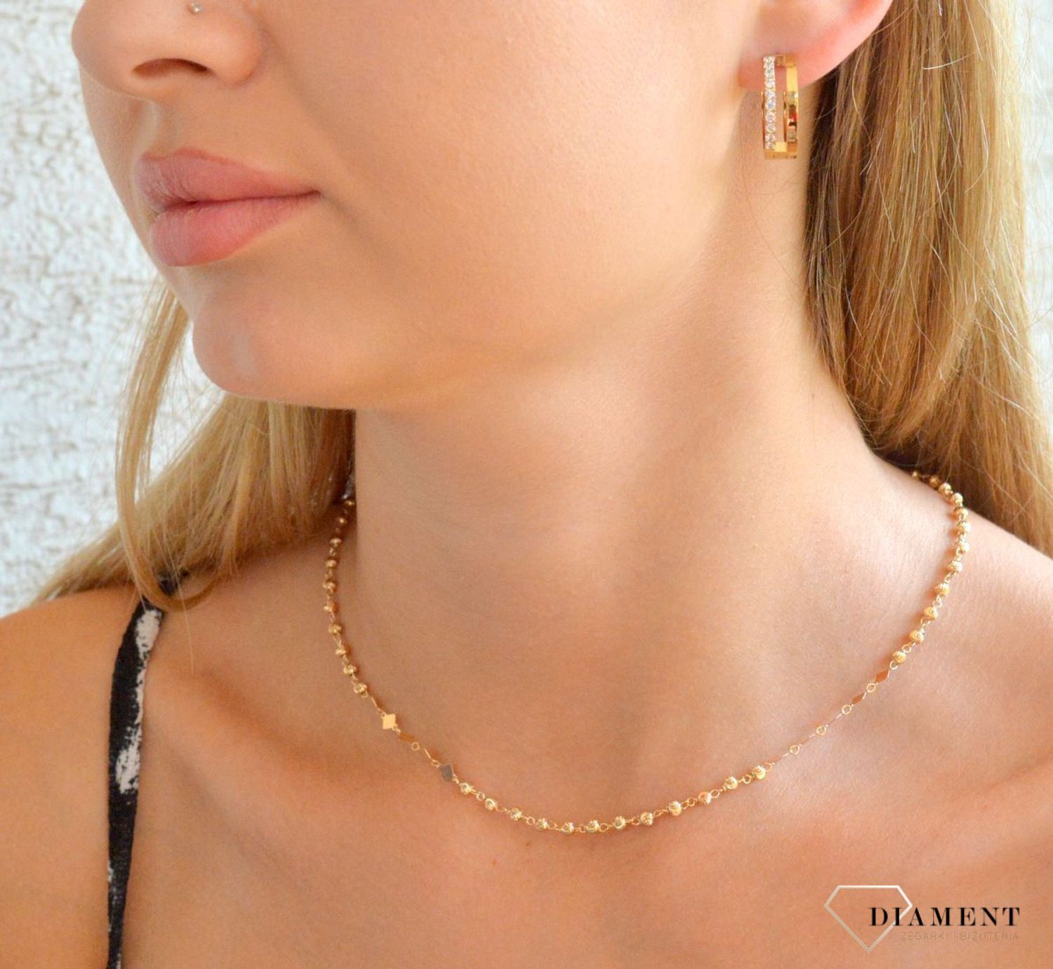 Srebrny naszyjnik damski 925 ozdobny łańcuszek z kuleczek i kwadratów pokryty złotem DIA-NSZ-11785-9 (1).jpg