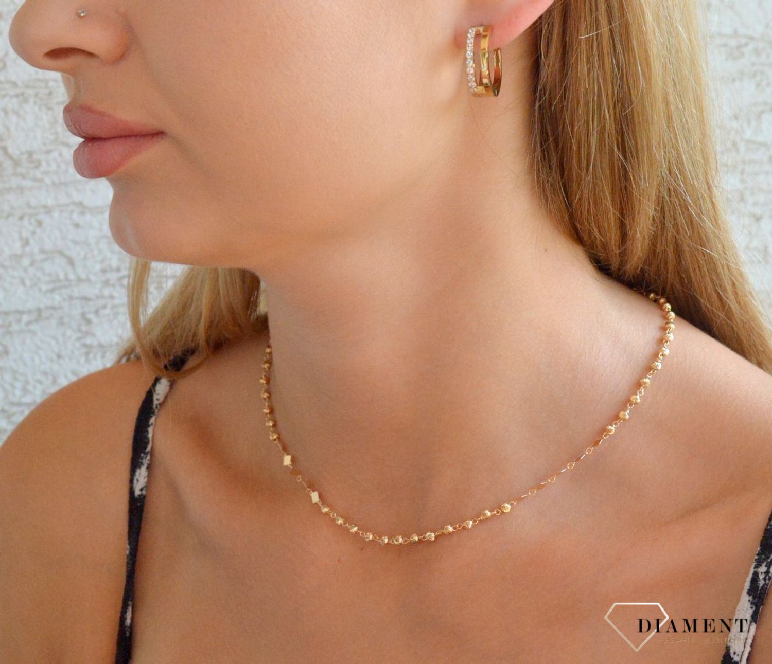 Srebrny naszyjnik damski 925 ozdobny łańcuszek z kuleczek i kwadratów pokryty złotem DIA-NSZ-11785-9 (1).jpg