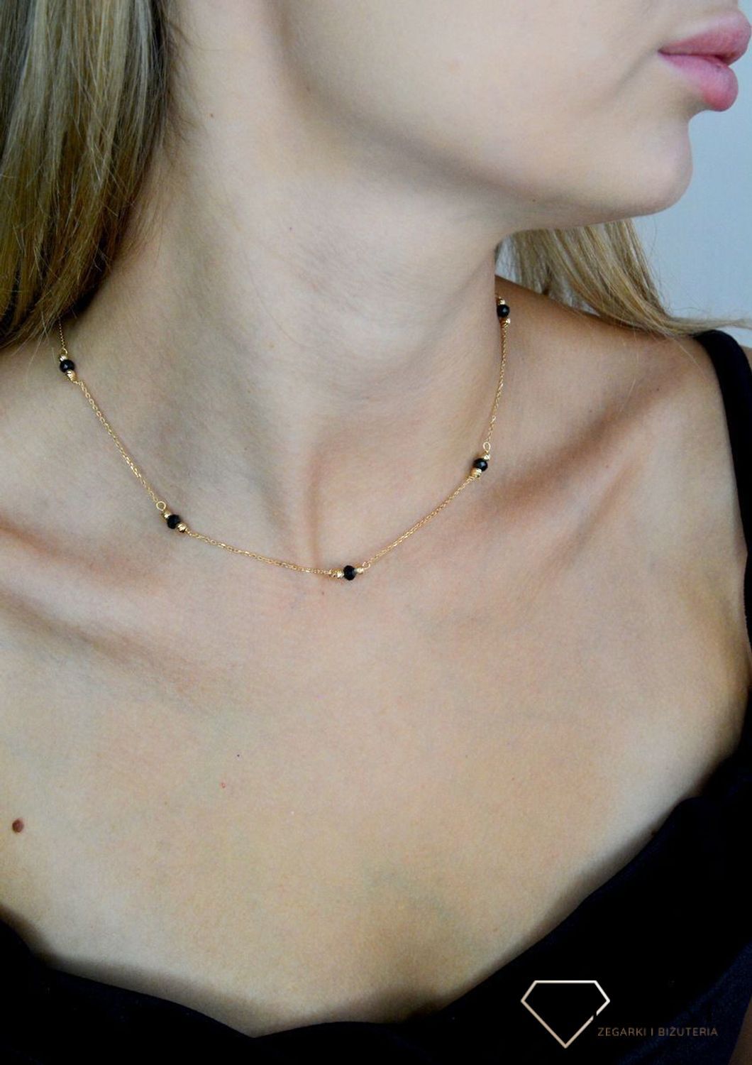 Srebrny naszyjnik damski 925 pozłacana celebrytka z kulkami i czarnymi koralikami DIA-NSZ-11787-925 (2).jpg