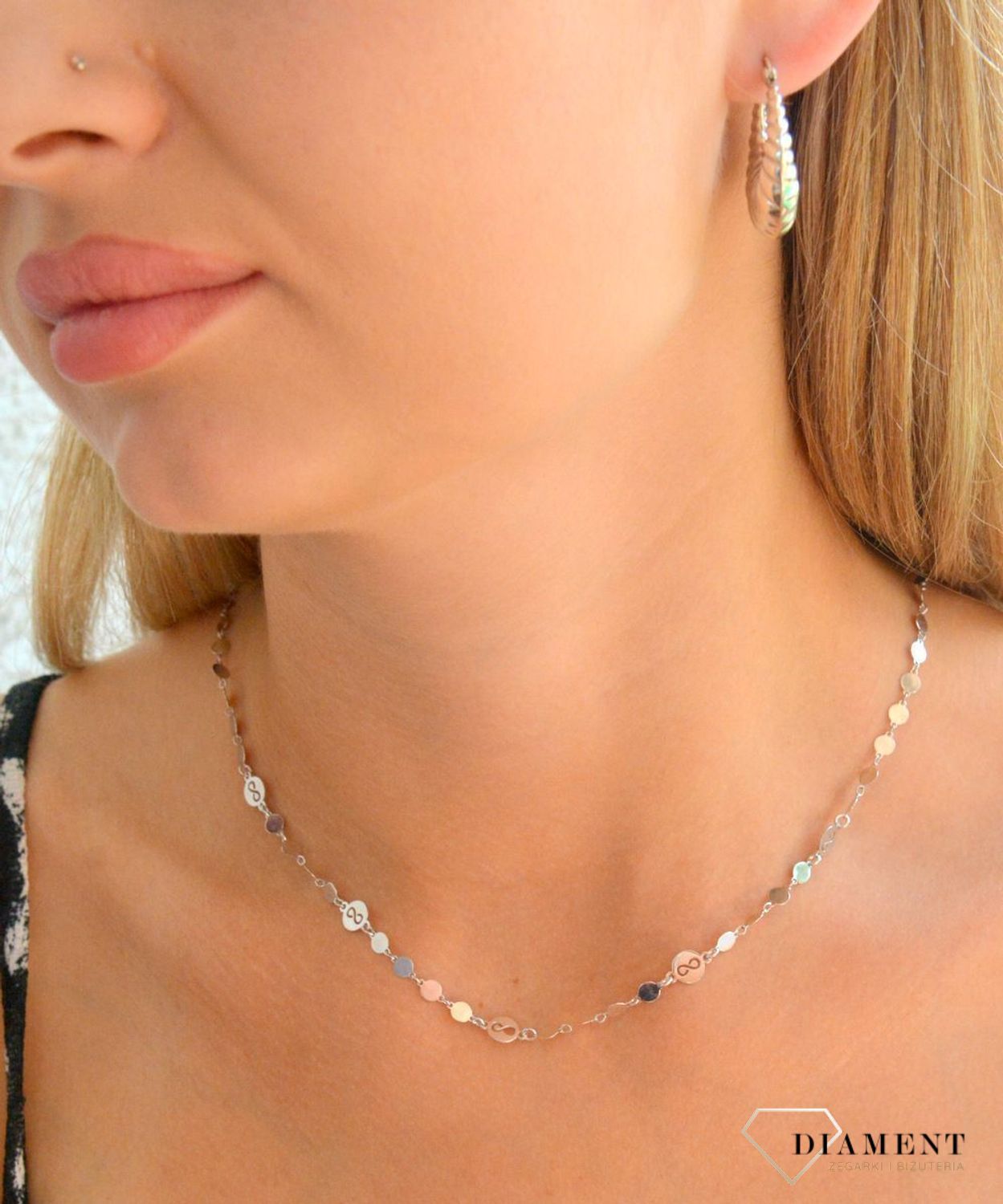 Srebrny naszyjnik damski 925 ozdobny łańcuszek płaskie okrągłe blaszki DIA-NSZ-11792-925 (3).jpg