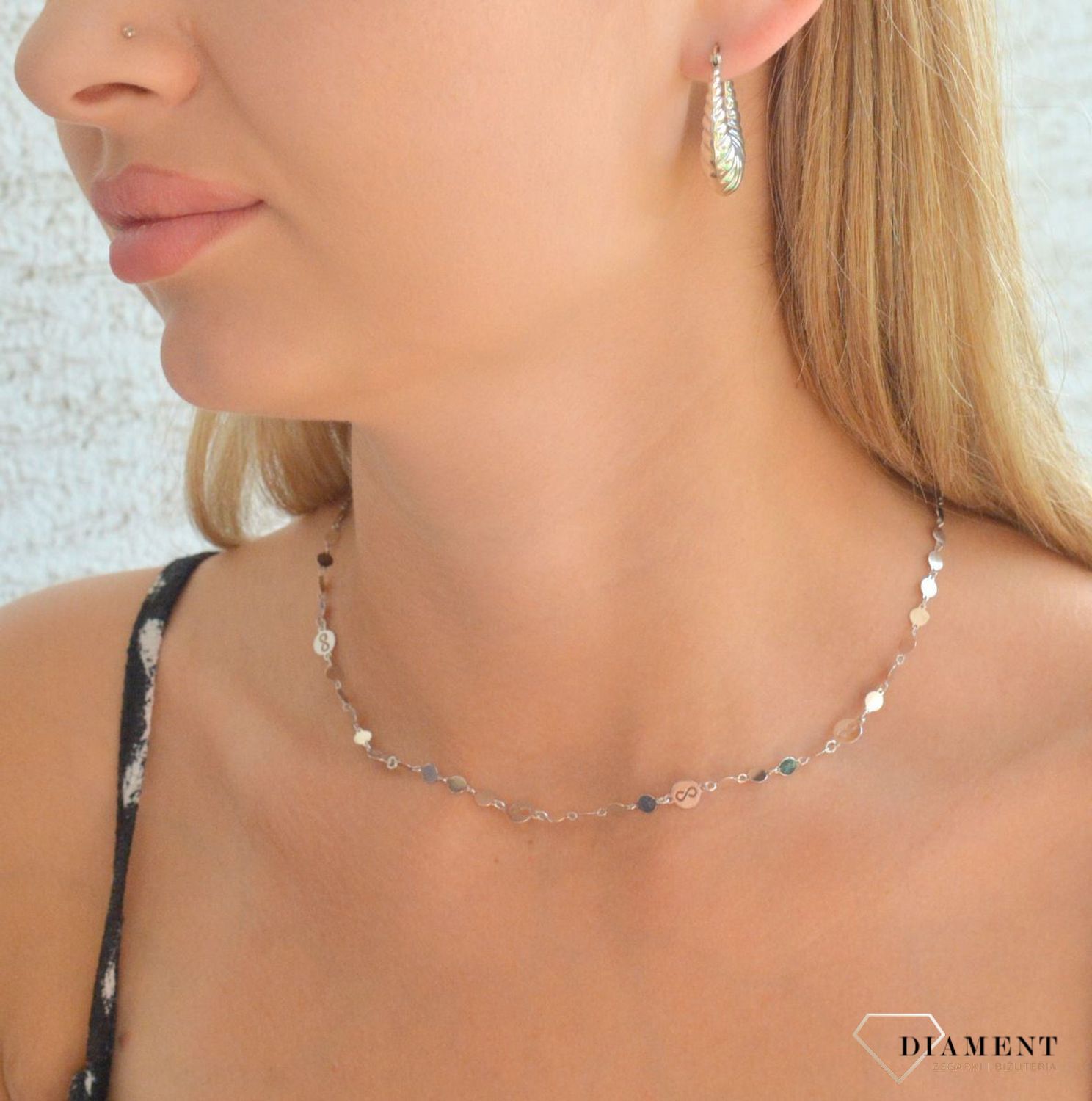 Srebrny naszyjnik damski 925 ozdobny łańcuszek płaskie okrągłe blaszki DIA-NSZ-11792-925 (3).jpg