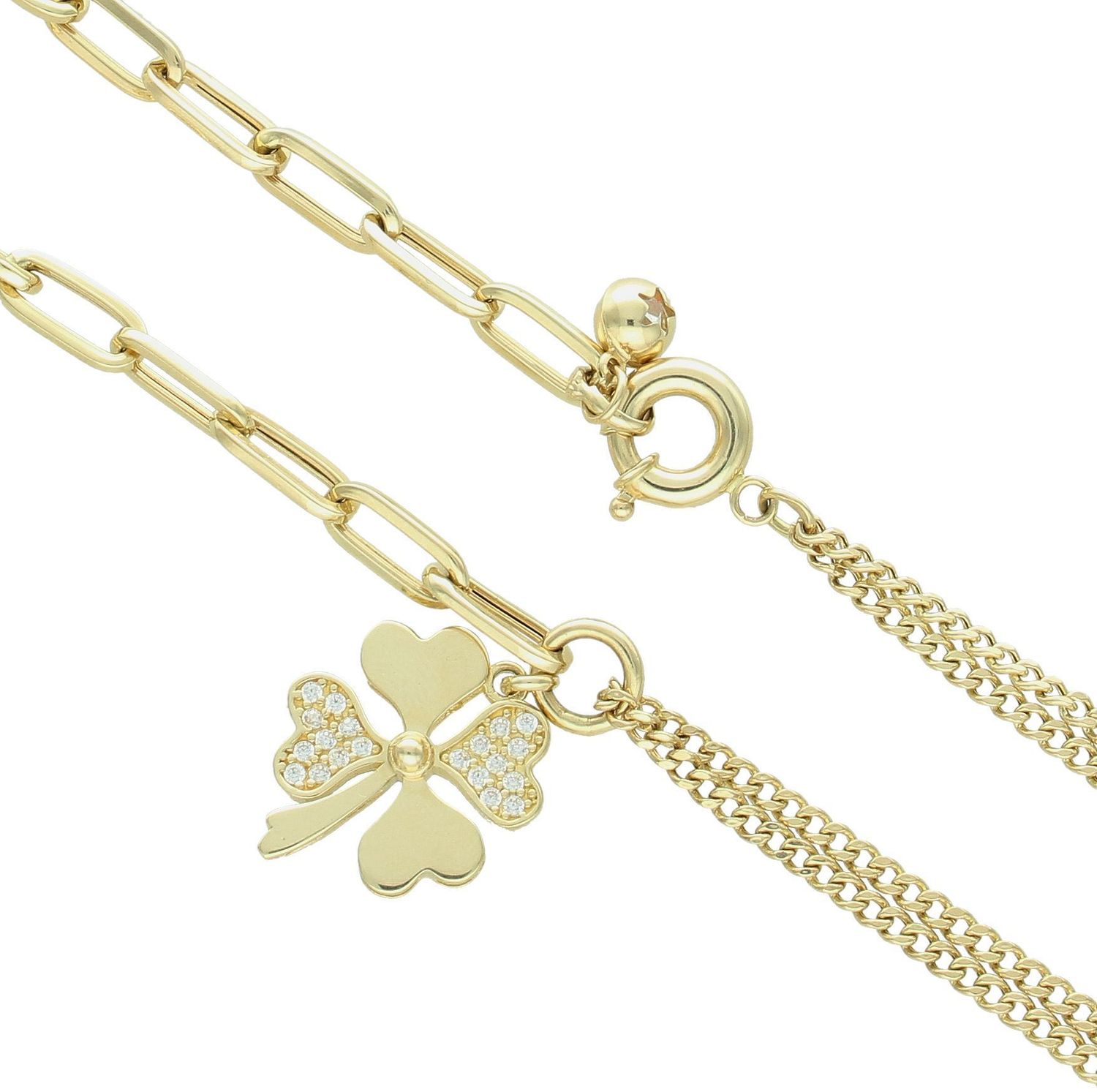 Złoty naszyjnik damski 585 dwa sploty z dużą koniczyną DIA-NSZ-11994-585. Złoty naszyjnik damski. Złoty naszyjnik próby 585. Naszyjnik złoty damski z koniczynką. Naszyjnik złoty na prezent (1).jpg