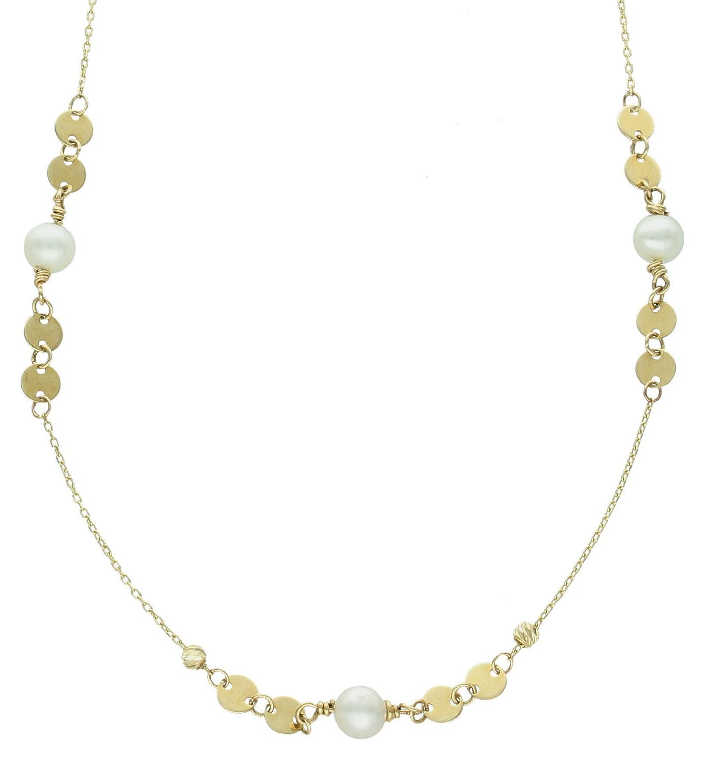 Złoty naszyjnik damski 585 celebrytka płaskie kółeczka z perłami DIA-NSZ-11997-585. Złoty naszyjnik damski. Złoty naszyjnik próby 585. Naszyjnik złoty damski z perłami. Naszyjnik z perłami i blaszkami na prezent (2).jpg