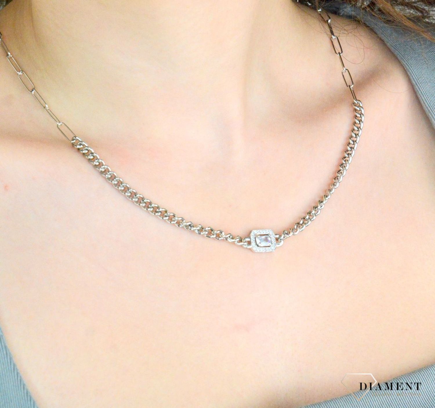 Srebrny naszyjnik damski 925 łączone sploty z cyrkonią DIA-NSZ-12013-925. Srebrny naszyjnik damski. srebrny naszyjnik na prezent. Naszyjnik srebrny dla kobiety z cyrkonią.1.jpg