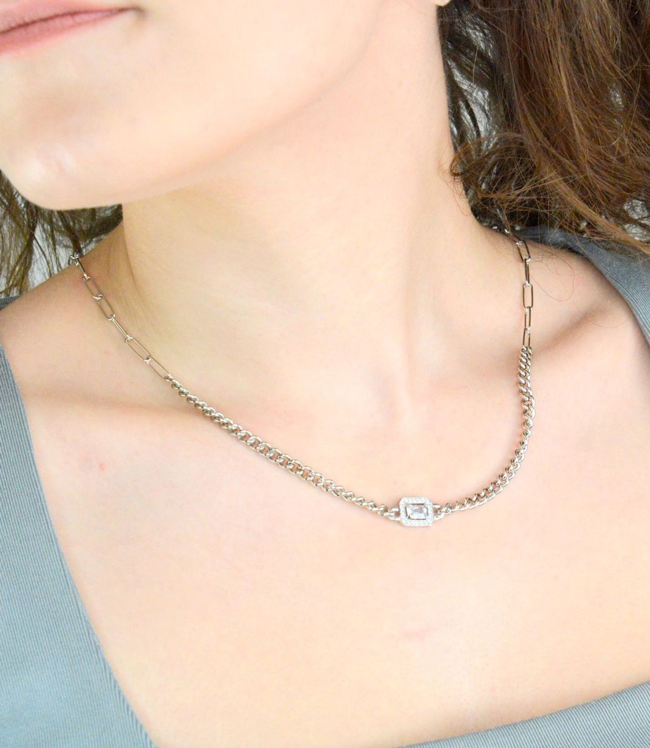 Srebrny naszyjnik damski 925 łączone sploty z cyrkonią DIA-NSZ-12013-925. Srebrny naszyjnik damski. srebrny naszyjnik na prezent. Naszyjnik srebrny dla kobiety z cyrkonią.1.jpg