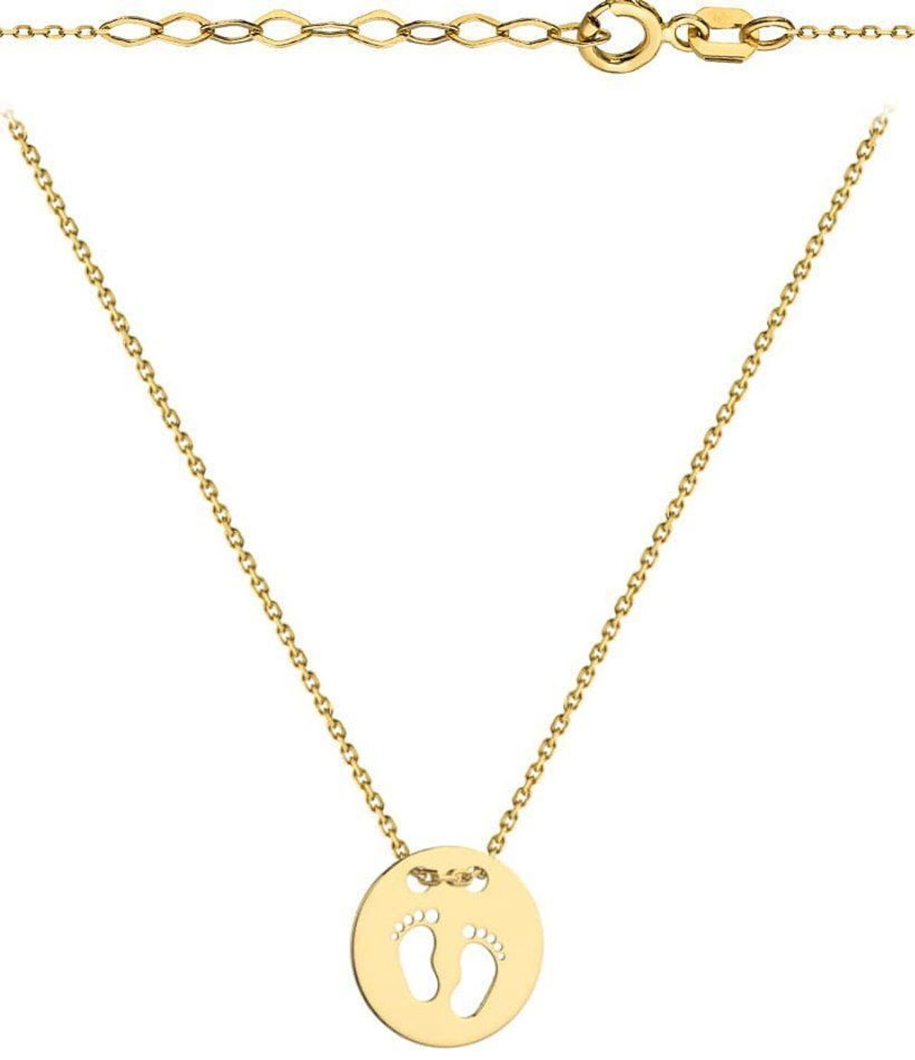 Naszyjnik złoty stópki próba 585, DIA-NSZ-12161-585 inspirowany ponadczasowym dodatkiem w postaci stópek. Biżuteria zaprojektowana z pasji, z dbałością o każdy detal i szczegół. 1.jpg