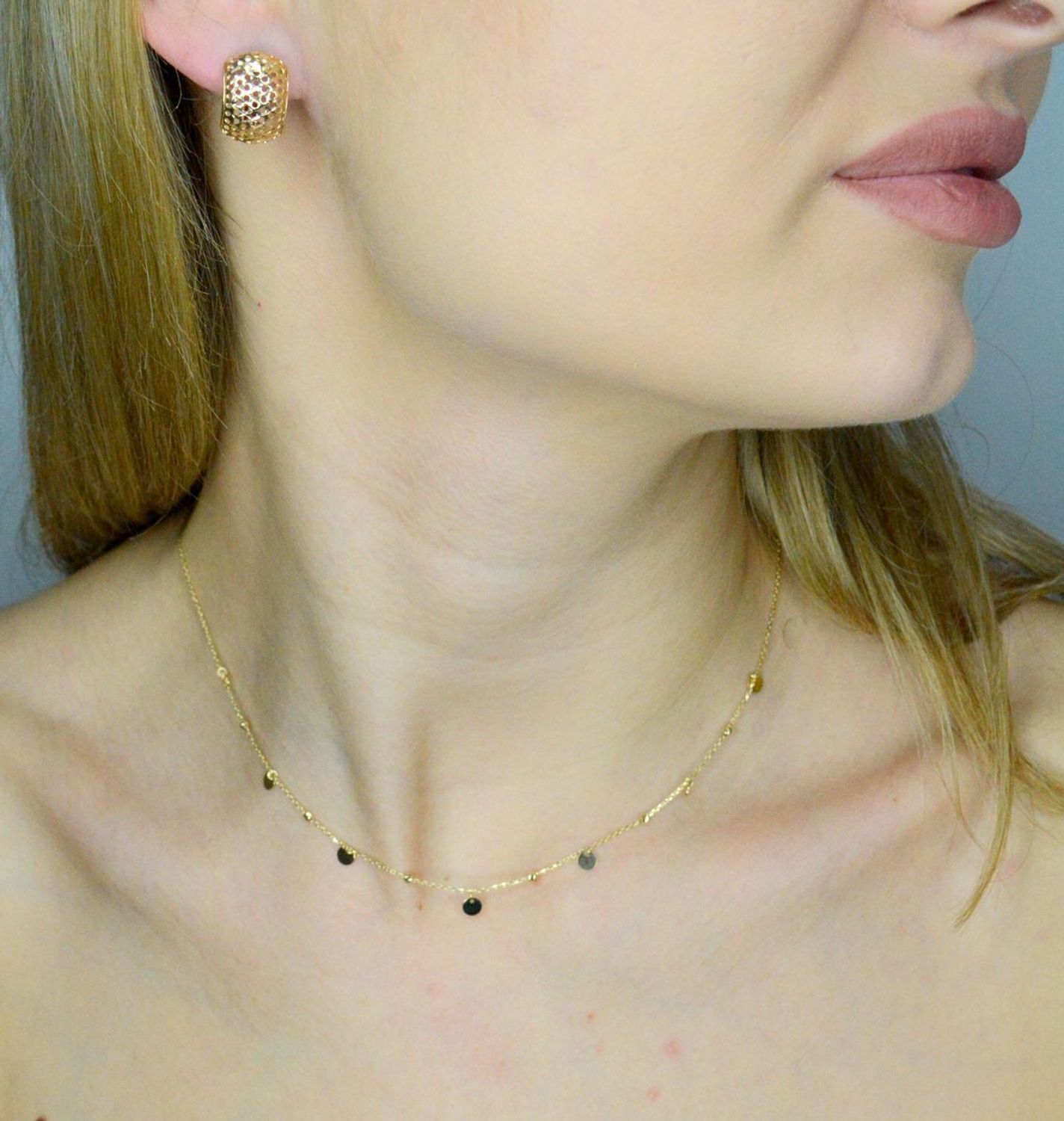 Naszyjnik złoty pełne kółka i diamentowane kulki próba 585, DIA-NSZ-12162-585 Delikatny naszyjnik wykonany z najwyższej jakości złota próby 585. Łańcuszek z wiszącymi blaszkami i  grawerowanymi kuleczkami..jpg