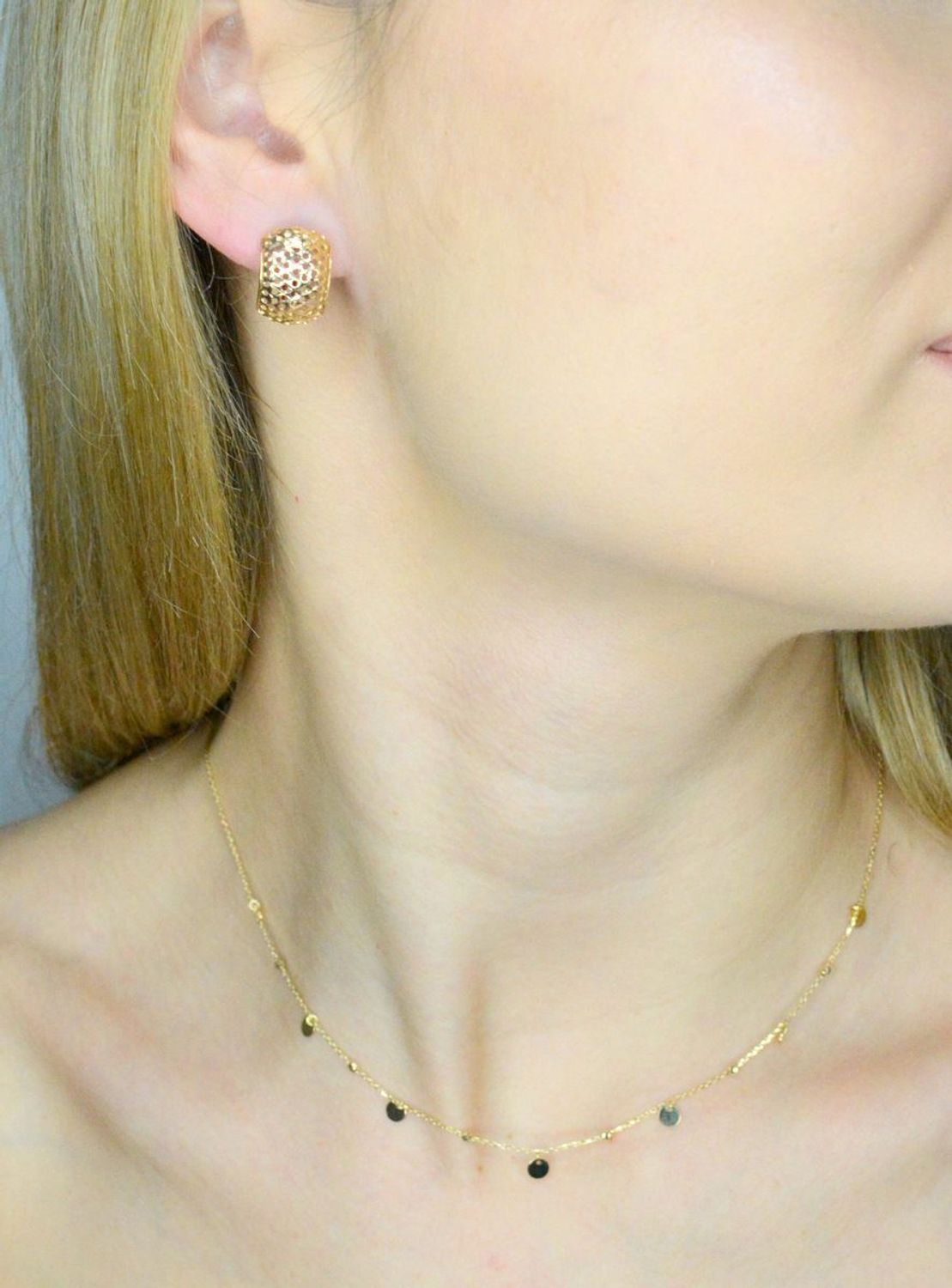 Naszyjnik złoty pełne kółka i diamentowane kulki próba 585, DIA-NSZ-12162-585 Delikatny naszyjnik wykonany z najwyższej jakości złota próby 585. Łańcuszek z wiszącymi blaszkami i  grawerowanymi kuleczkami..jpg