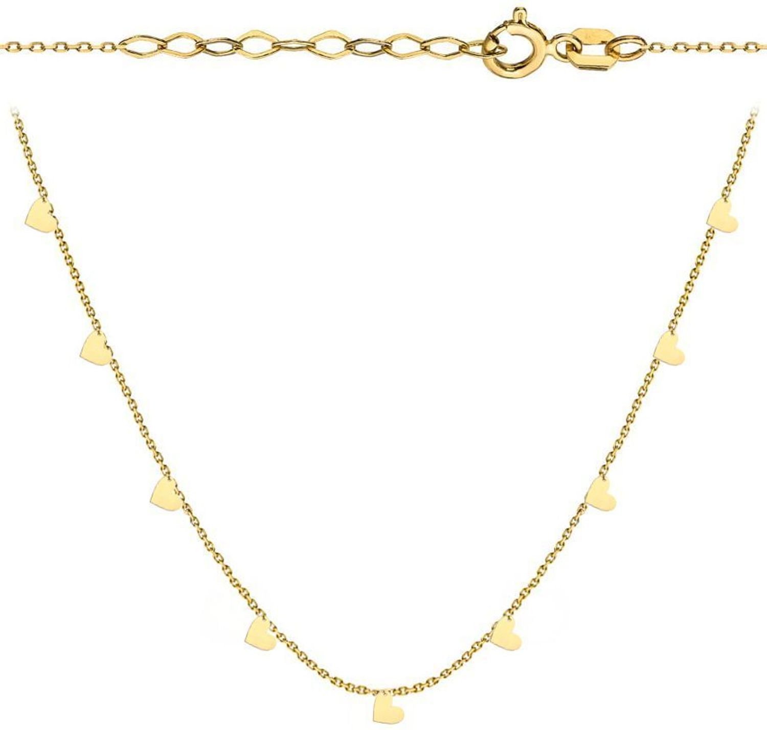 Naszyjnik złoty wiszące małe serduszka próba 585, DIA-NSZ-12164-585 Delikatny naszyjnik wykonany z najwyższej jakości złota próby 585..jpg