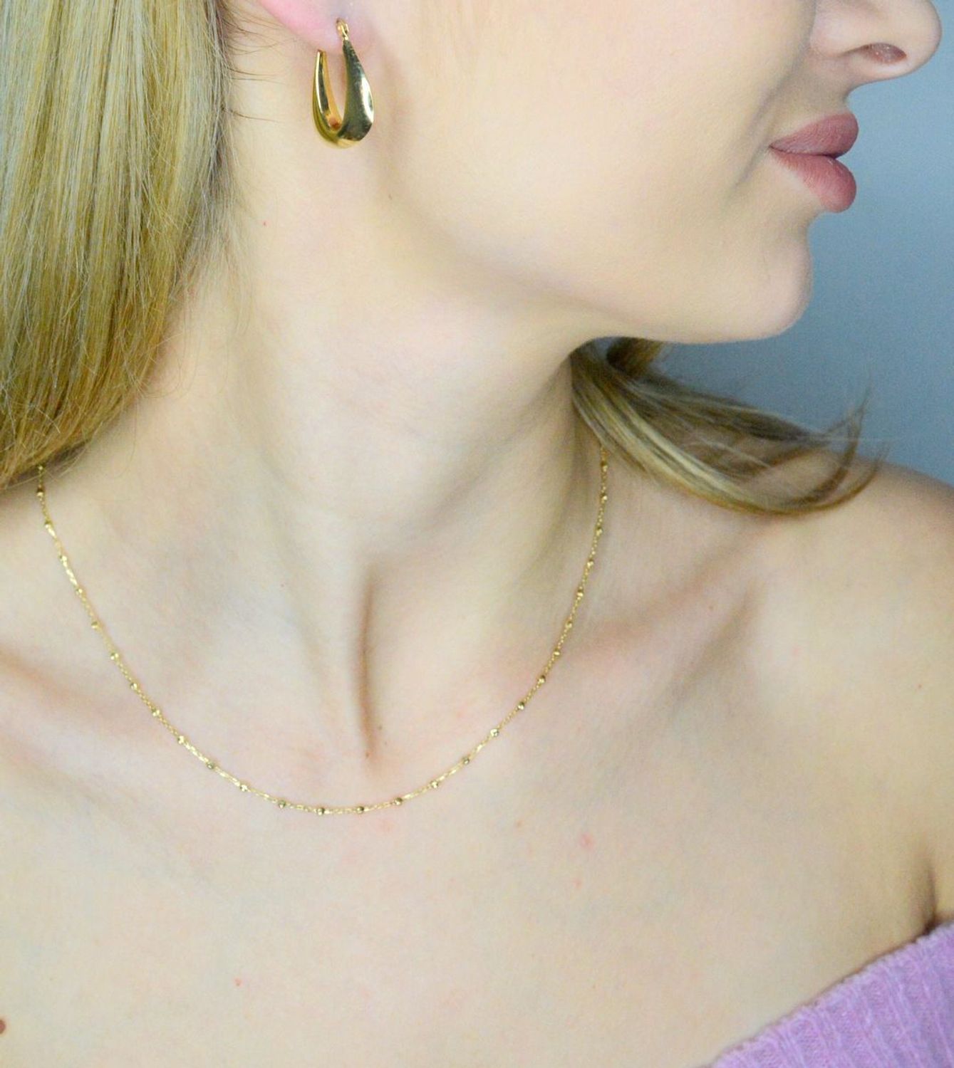 Naszyjnik złoty choker złoty z diamentowanymi kuleczkami i serce próba 585, DIA-NSZ-12165-585  Delikatny naszyjnik wykonany z najwyższej jakości złota próby 585. Łańcuszek z grawerowanymi.jpg