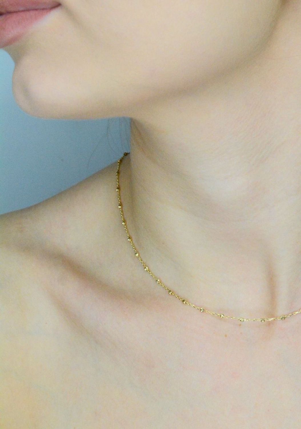 Naszyjnik złoty choker złoty z diamentowanymi kuleczkami i serce próba 585, DIA-NSZ-12165-585  Delikatny naszyjnik wykonany z najwyższej jakości złota próby 585. Łańcuszek z grawerowanymi.jpg