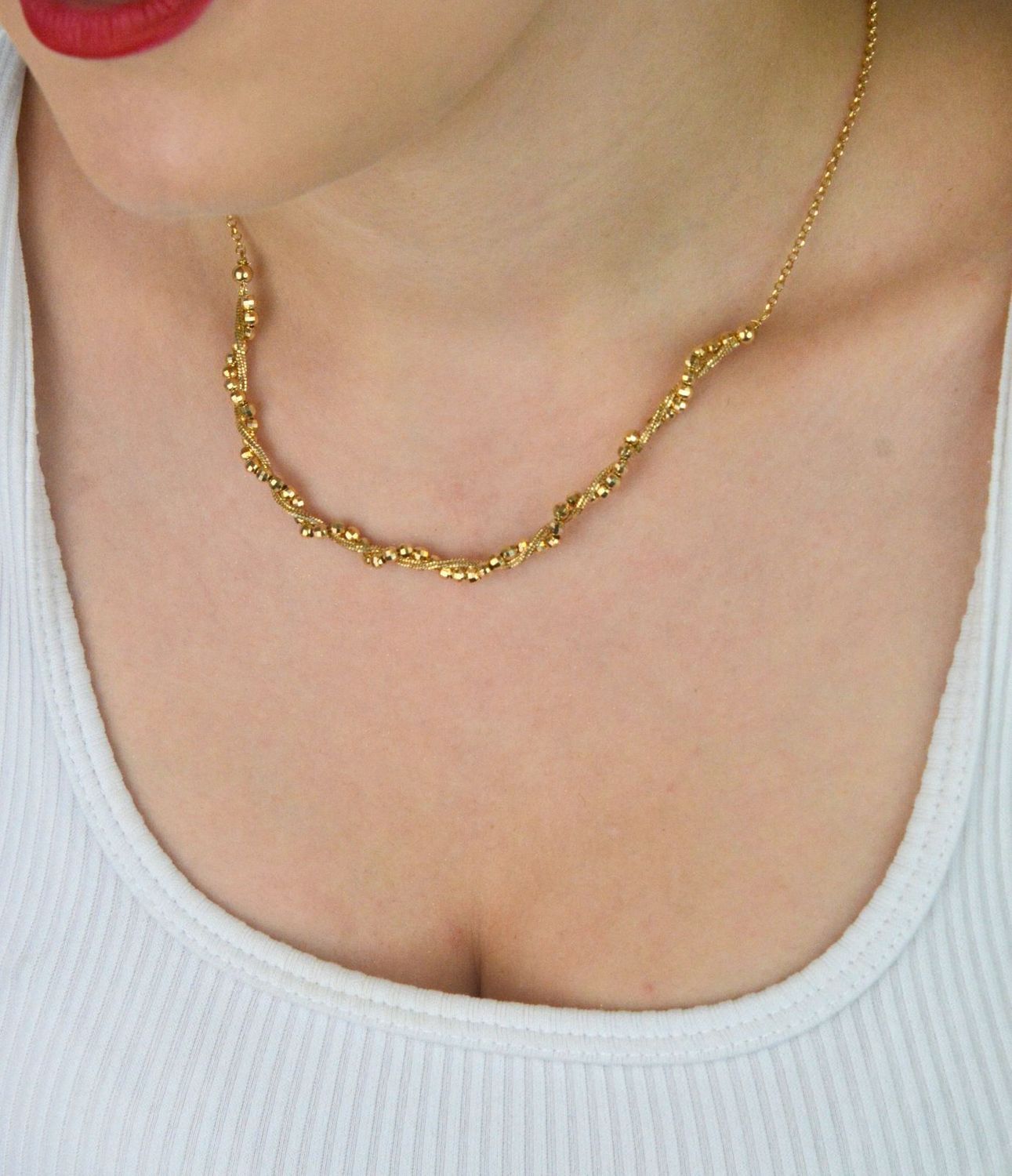 Pozłacany srebrny naszyjnik z kuleczkami i plecionką  Srebro 925  42 cm + 3 cm (2).jpg