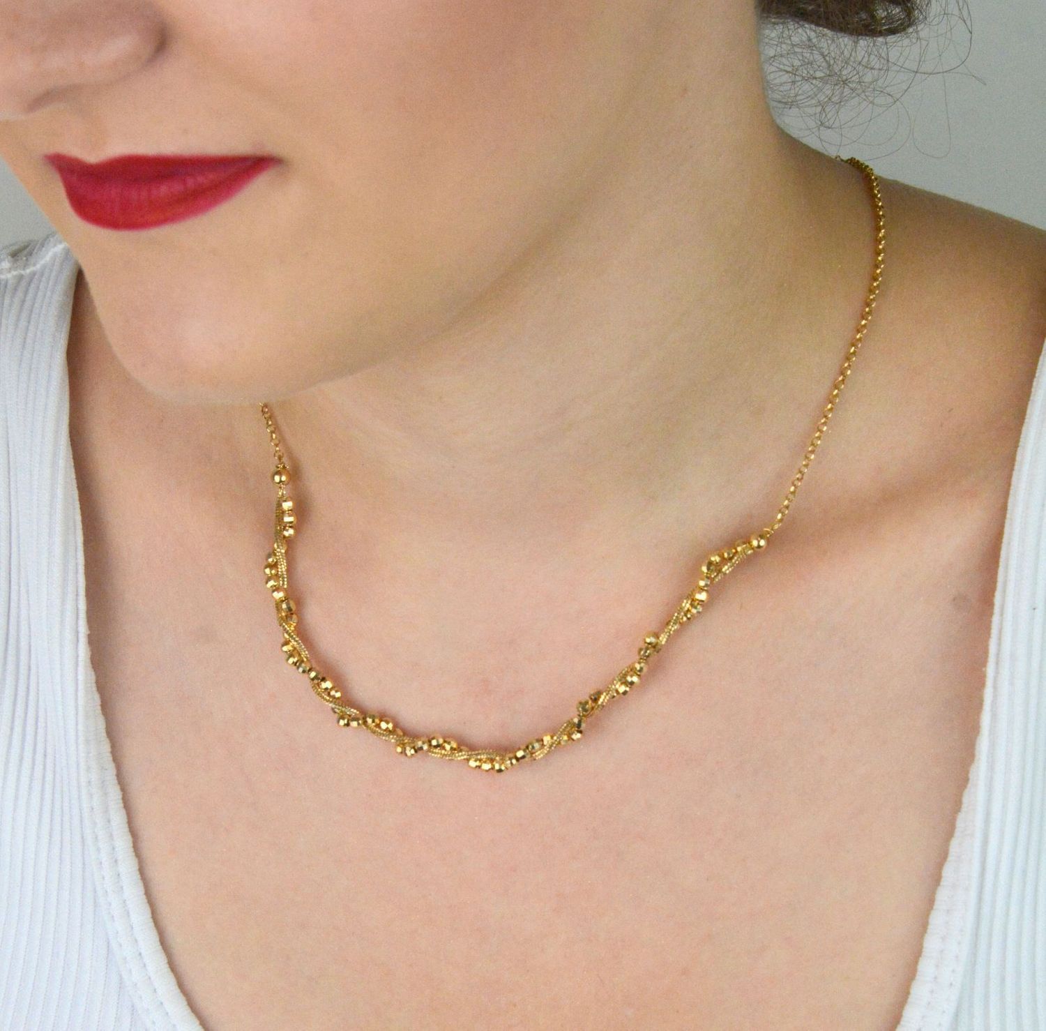 Pozłacany srebrny naszyjnik z kuleczkami i plecionką  Srebro 925  42 cm + 3 cm (2).jpg