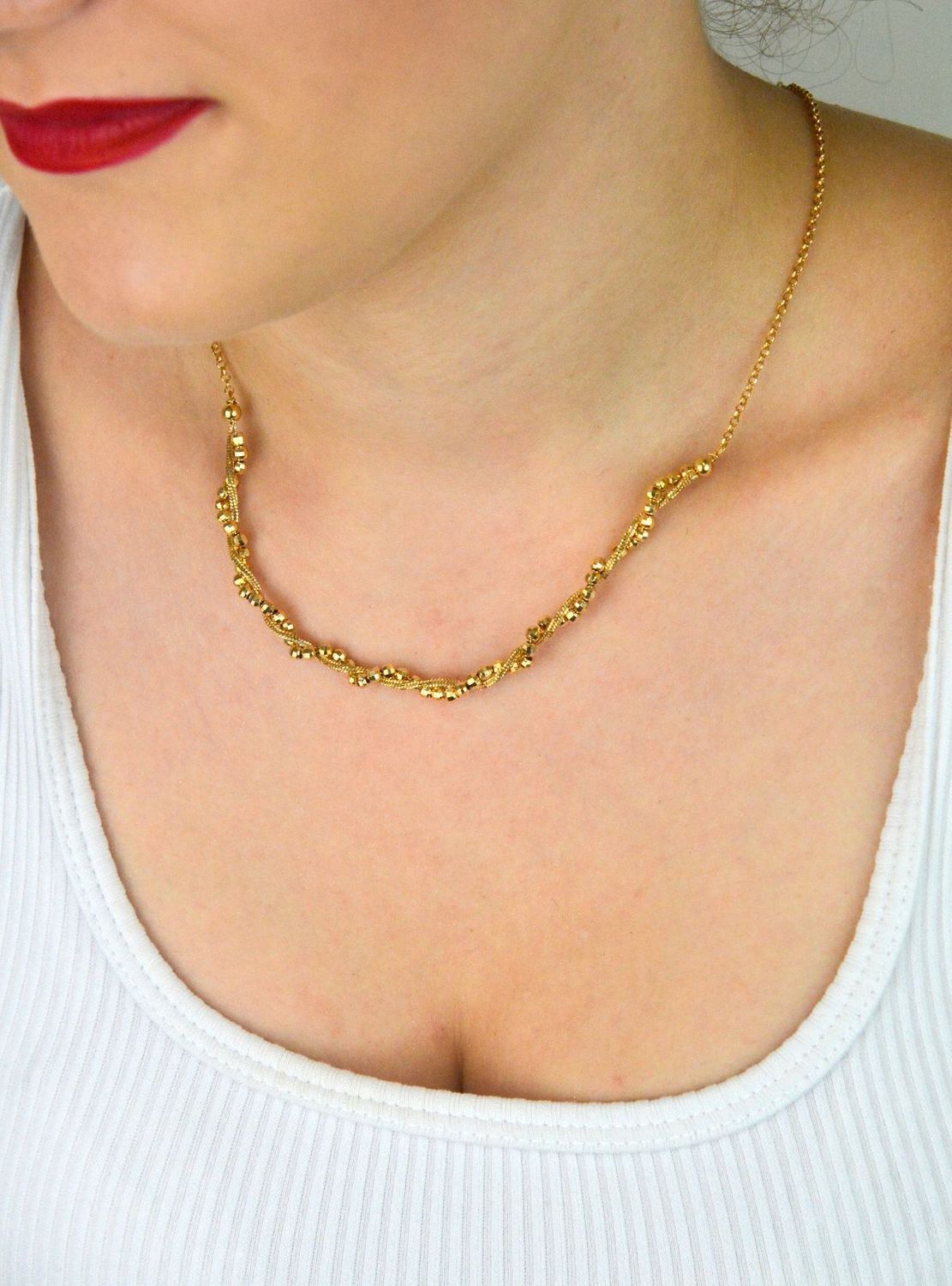 Pozłacany srebrny naszyjnik z kuleczkami i plecionką  Srebro 925  42 cm + 3 cm (2).jpg