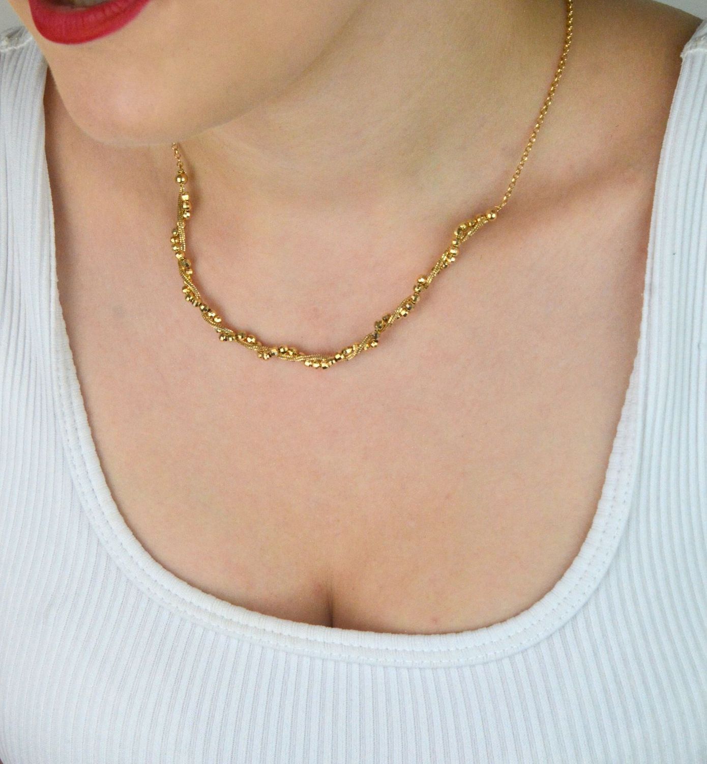 Pozłacany srebrny naszyjnik z kuleczkami i plecionką  Srebro 925  42 cm + 3 cm (2).jpg