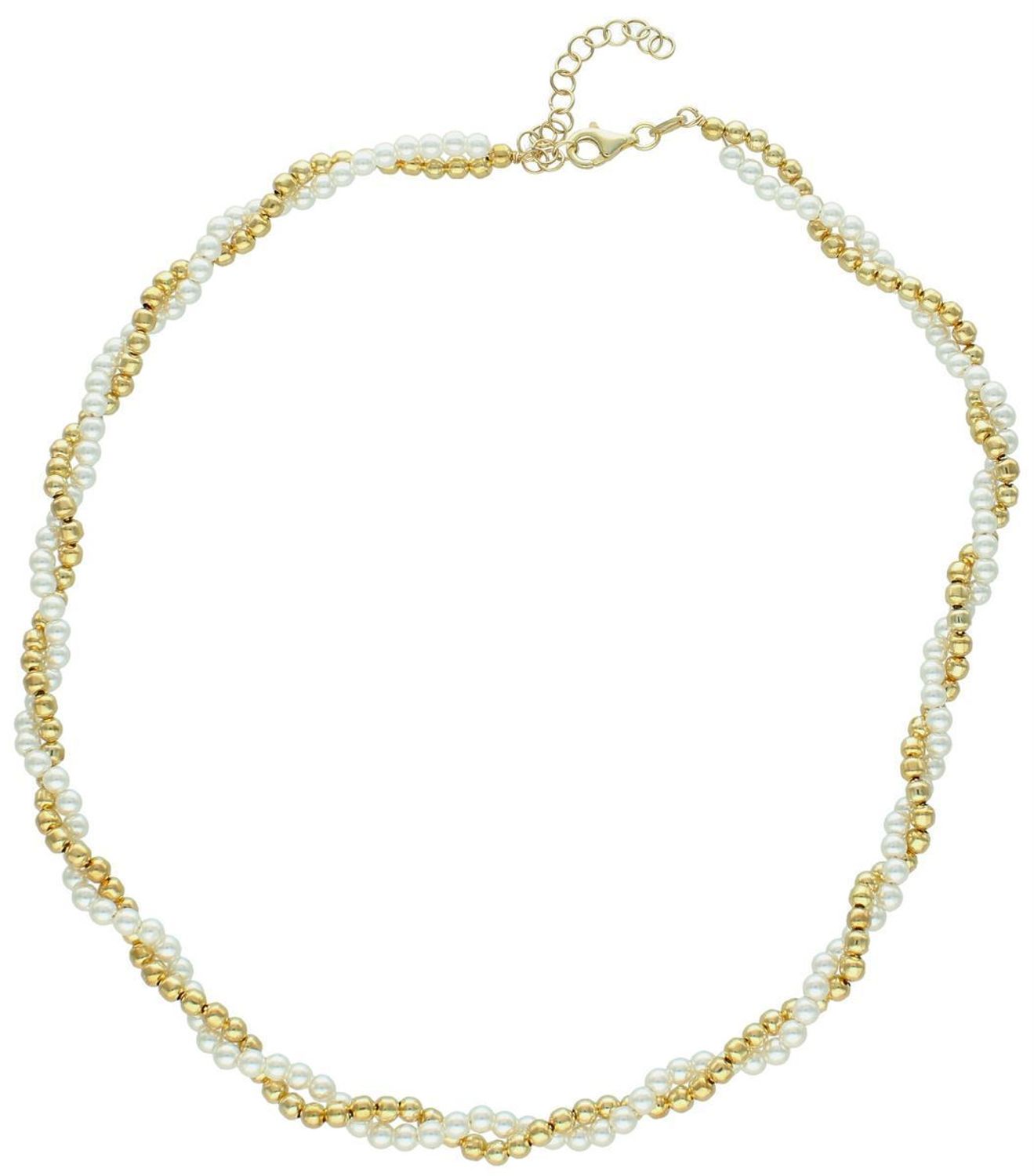 Pozłacany srebrny naszyjnik z perełkami i grawerowanymi kuleczkami  Srebro 925  42 cm + 3 cm.jpg