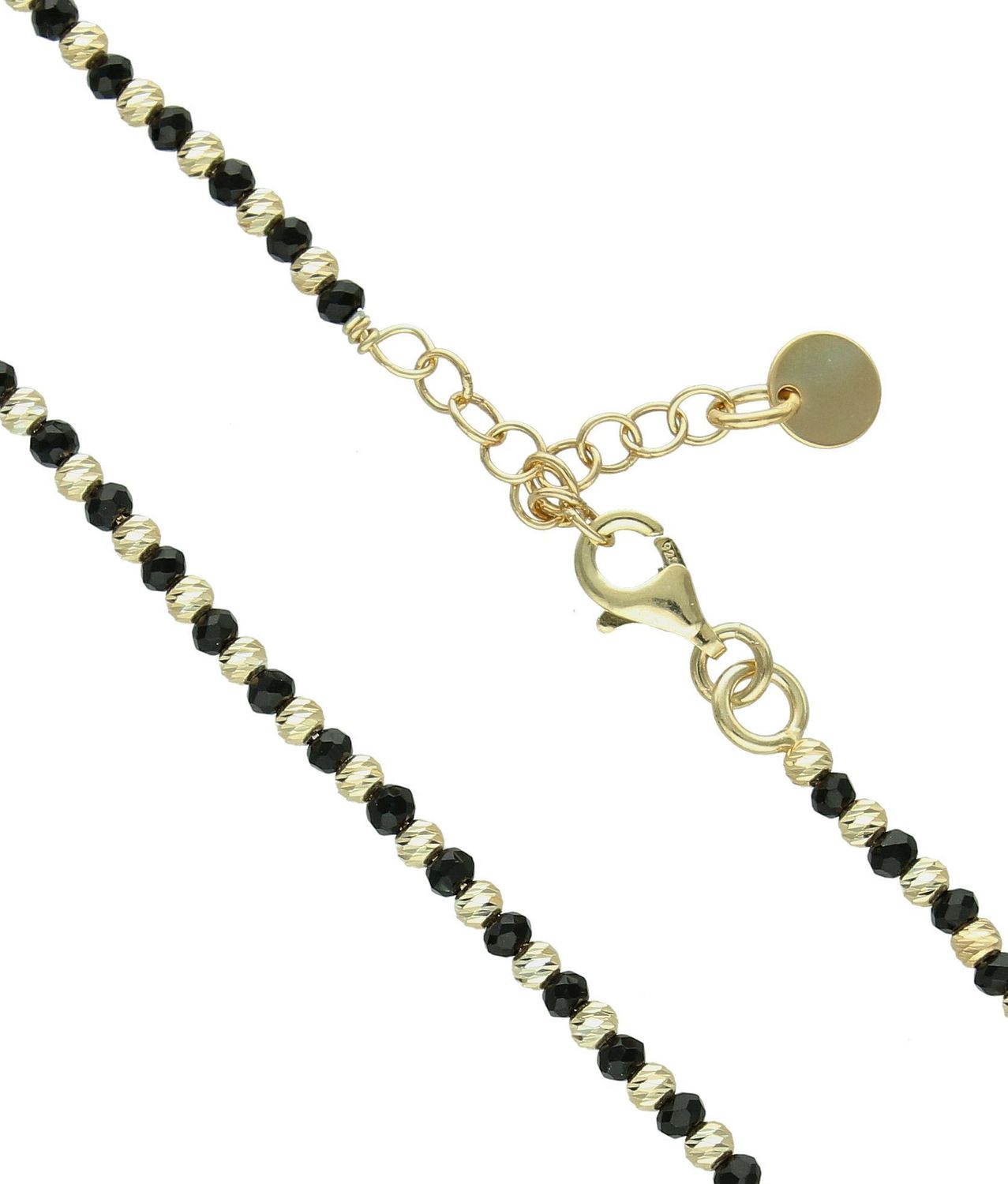 Srebrny naszyjnik damski 925 pozłacane i czarne koraliki DIA-NSZ-12362-925 Naszyjnik wykonany z najwyższej jakości srebra. Idealny pomysł na prezent dla każdej kobiety..jpg