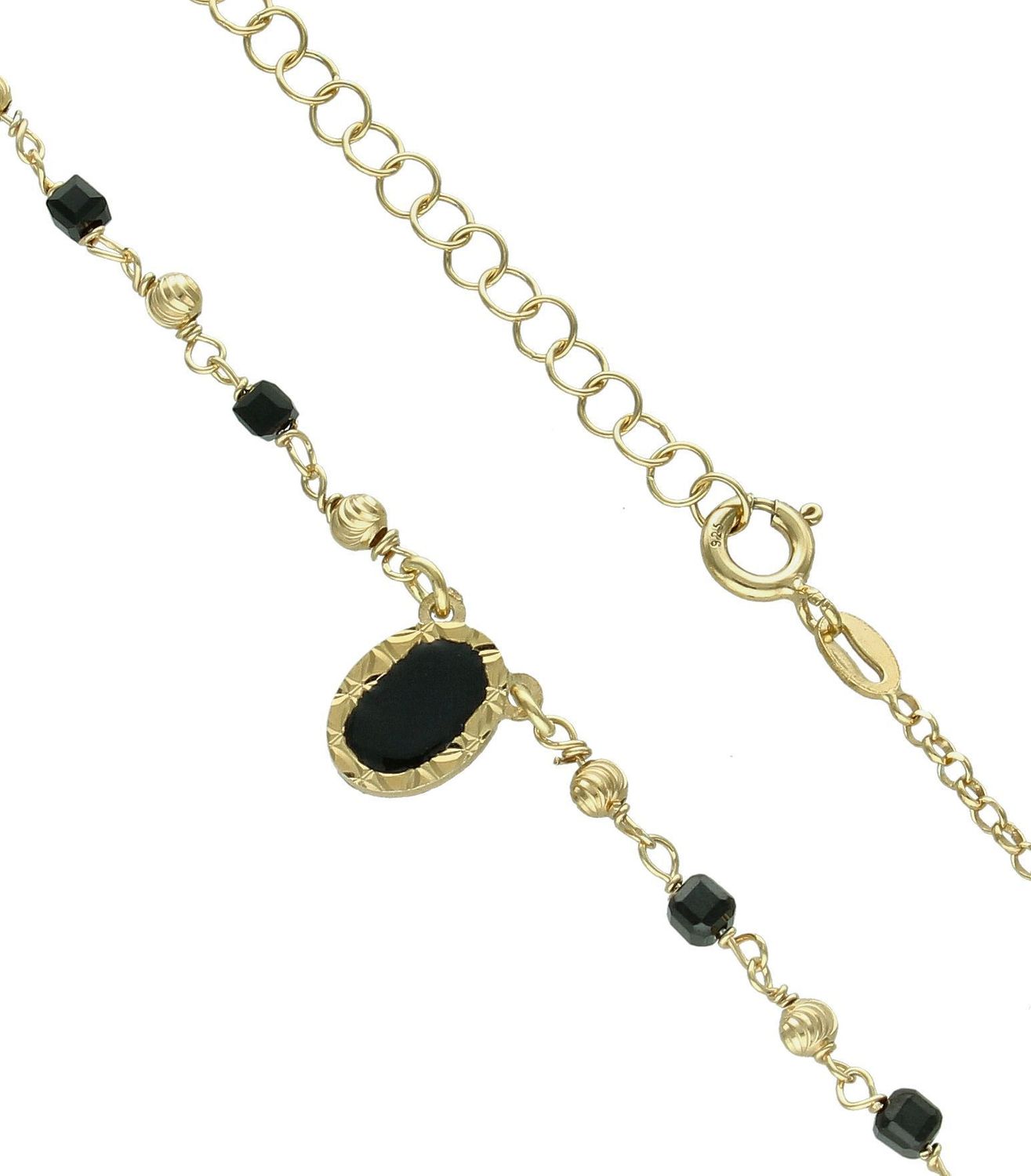 Srebrny naszyjnik damski próba 925 pozłacany z czarnymi koralikami DIA-NSZ-12365-925. Naszyjnik wykonany z najwyższej jakości srebra. Idealny pomysł na prezent dla każdej kobiety. Naszyjnik wykonany z próby 92.jpg