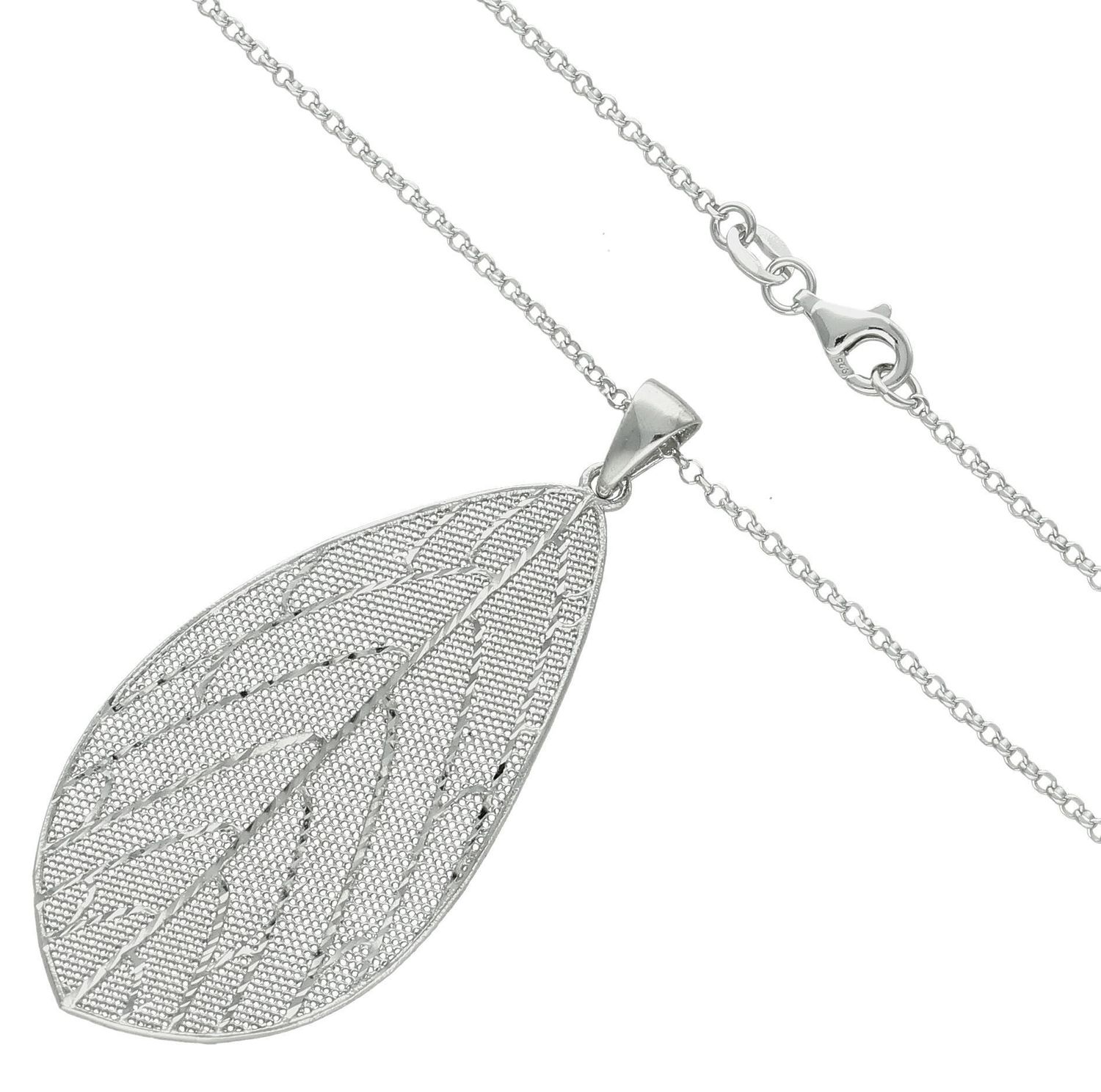 Naszyjnik srebrny próba 925, liść DIA-NSZ-12372-925 Srebrny naszyjnik damski z efektowną zawieszką srebrnym liściem. Zawieszka została stworzona dla odważnych i pewnych siebie kobiet.jpg