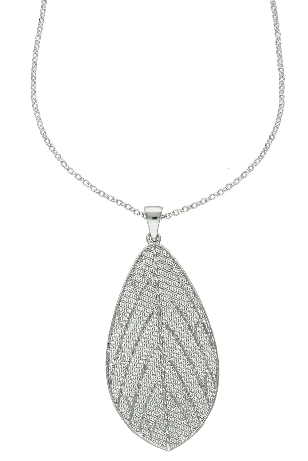 Naszyjnik srebrny próba 925, liść DIA-NSZ-12372-925 Srebrny naszyjnik damski z efektowną zawieszką srebrnym liściem. Zawieszka została stworzona dla odważnych i pewnych siebie kobiet.jpg