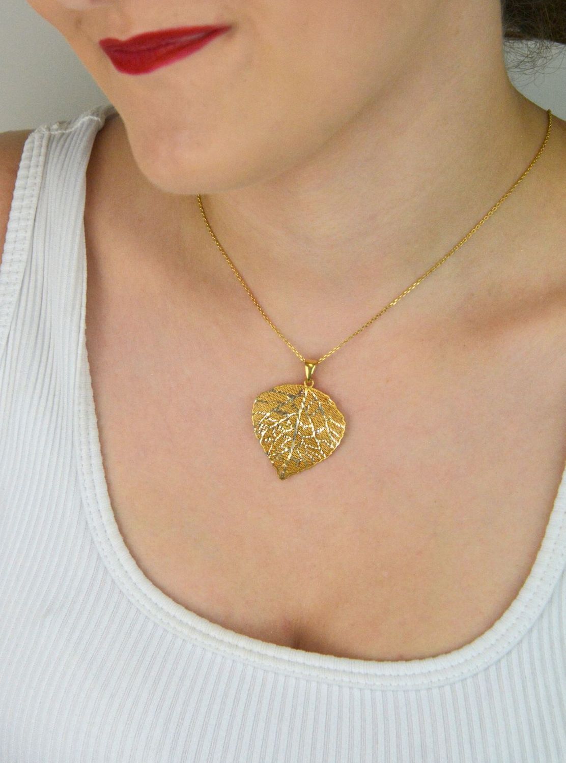 Pozłacany srebrny naszyjnik celebrytka z zawieszką liścia  Srebro 925  42 cm + 3 cm (2).jpg