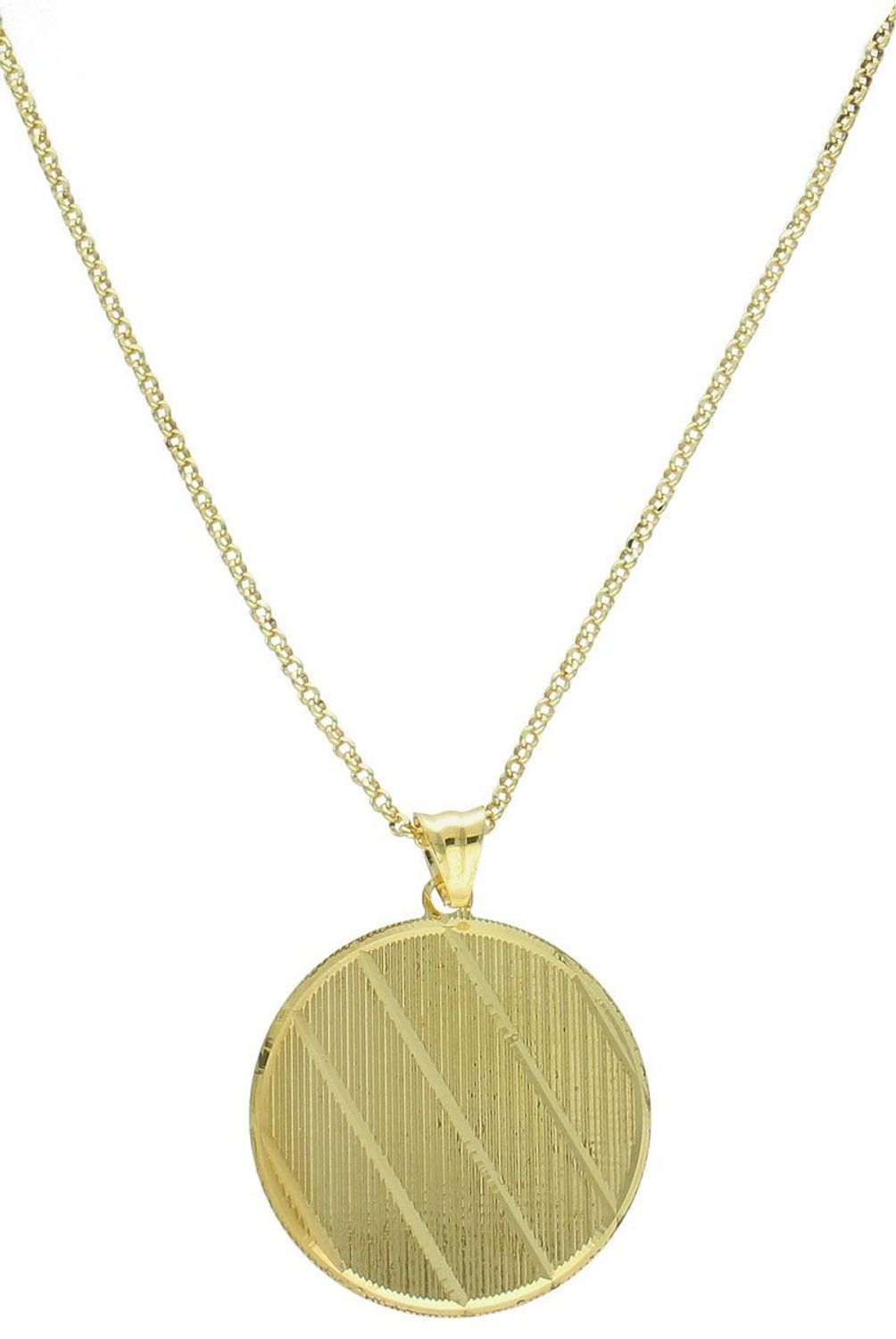 Naszyjnik damski pozłacany ze srebra 925 z okrągłą zawieszką o średnicy 3 cm z ozdobnym wzorem. Długość 41 + 2,5 cm, zapięcie na karabińczyk. Elegancki, kobiecy akcent.1.jpg