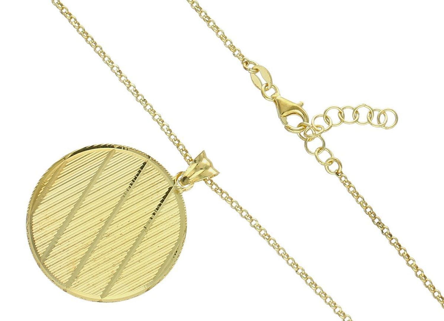 Naszyjnik damski pozłacany ze srebra 925 z okrągłą zawieszką o średnicy 3 cm z ozdobnym wzorem. Długość 41 + 2,5 cm, zapięcie na karabińczyk. Elegancki, kobiecy akcent.1.jpg