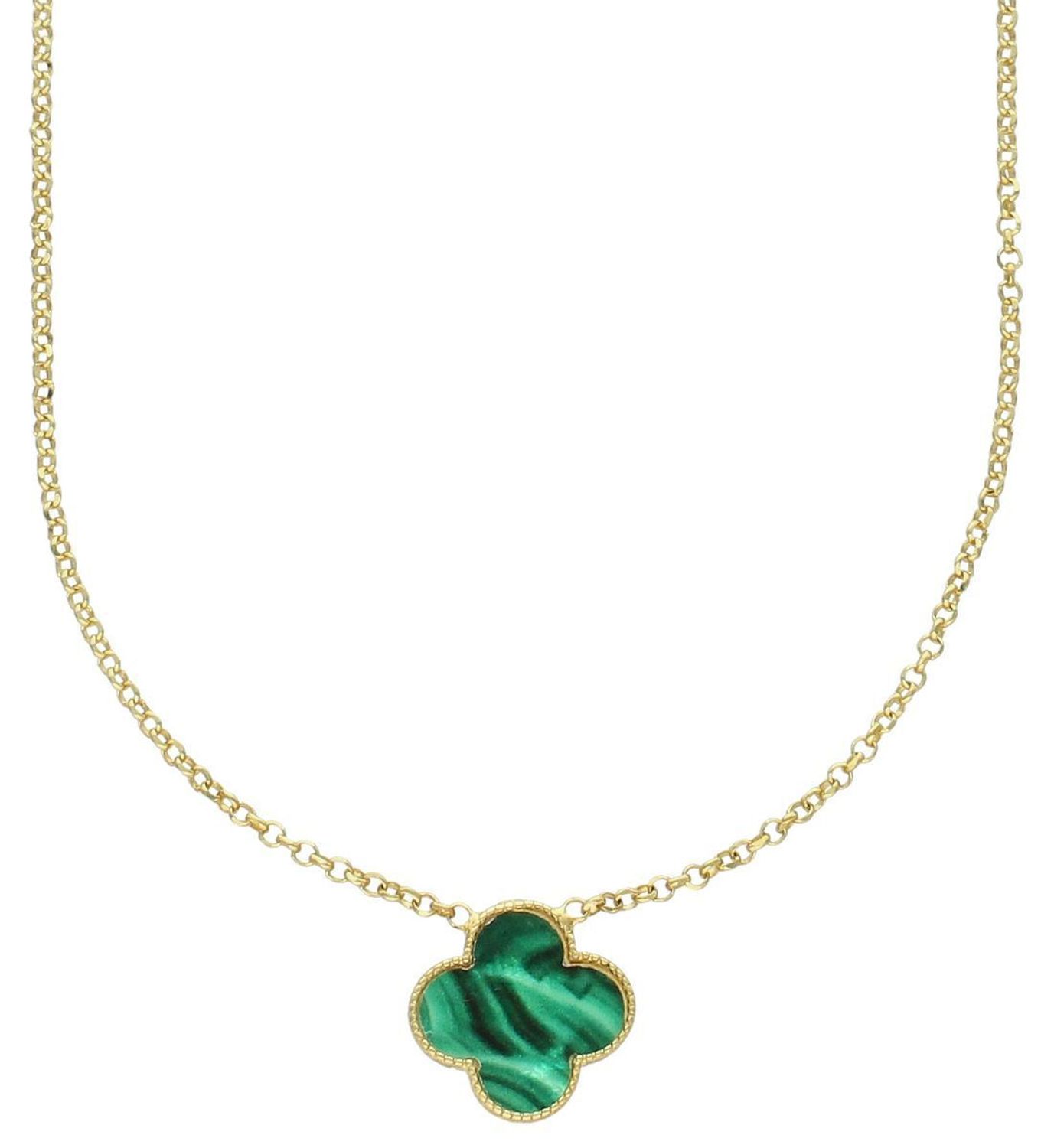 Pozłacany srebrny naszyjnik celebrytka z koniczynką i malachitem  Srebro 925  42 cm + 3 cm (2).jpg