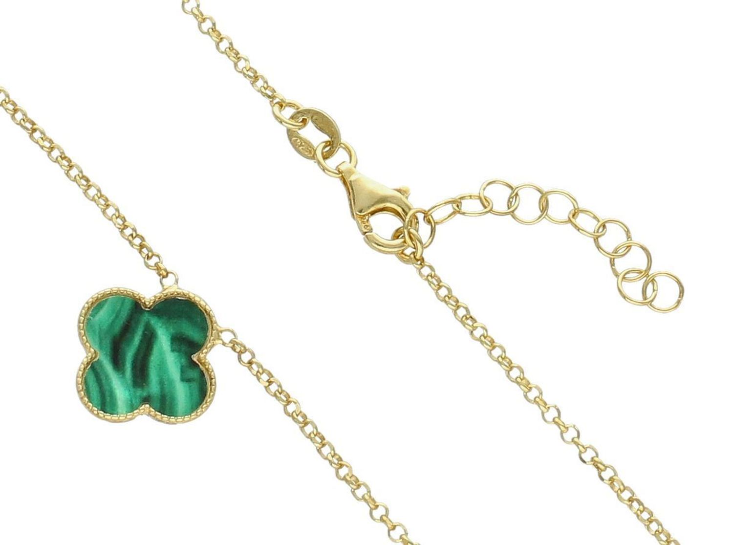 Pozłacany srebrny naszyjnik celebrytka z koniczynką i malachitem  Srebro 925  42 cm + 3 cm (2).jpg