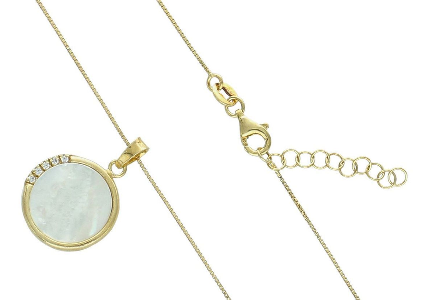 naszyjnik srebrny damski, naszyjnik pozłacany, naszyjnik z masą perłową, naszyjnik z cyrkoniami, srebro próba 925, elegancki naszyjnik damski, biżuteria damska, DIA-NSZ-12656-925 1.jpg