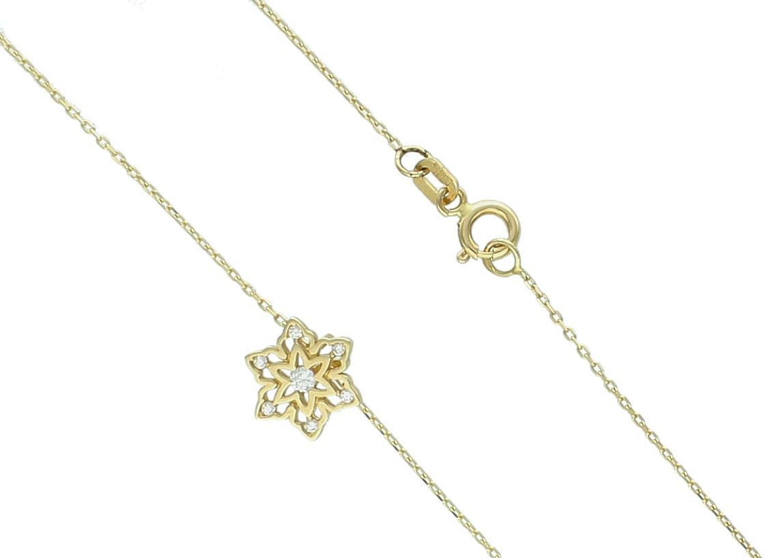 Komplet biżuterii złotej 585 kolczyki i naszyjnik śnieżynki z cyrkoniami Piękny komplet złotej biżuterii to idealna propozycja na prezent dla ukochanej kobiety. 2.jpg