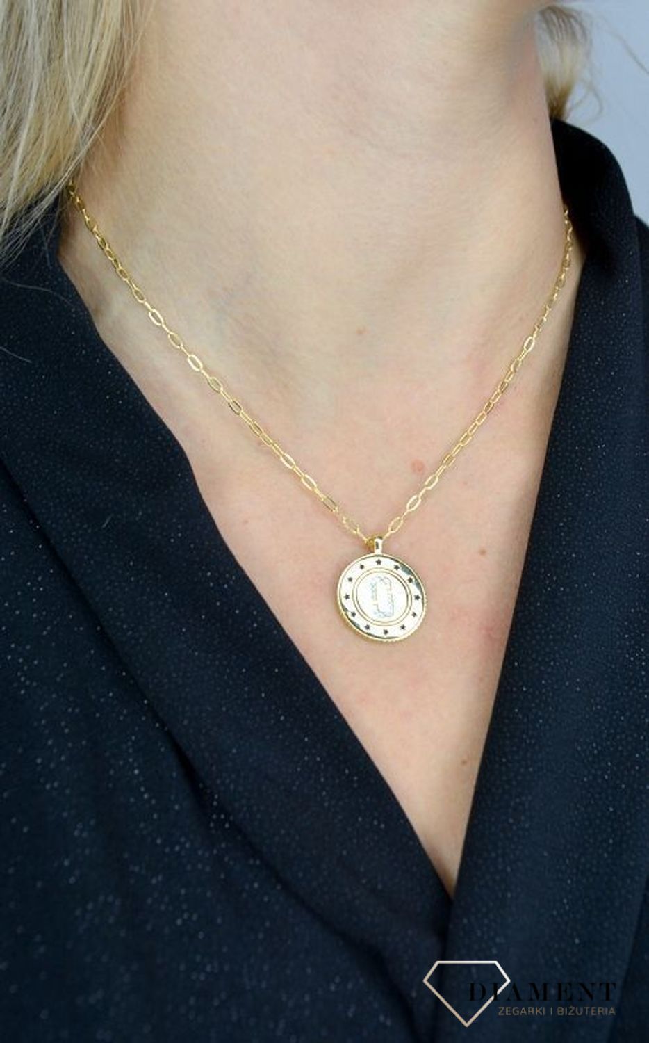 Łańcuszek srebrny pokryty złotem z ogniwek z zawieszką i gwiazdeczkami DIA-NSZ-1298-925.jpg