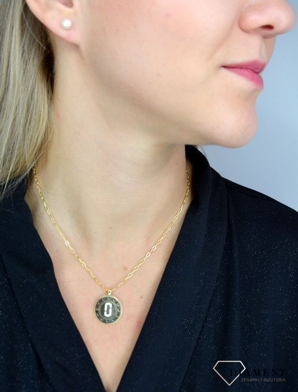Łańcuszek srebrny pokryty złotem z ogniwek z zawieszką i gwiazdeczkami DIA-NSZ-1298-925.jpg