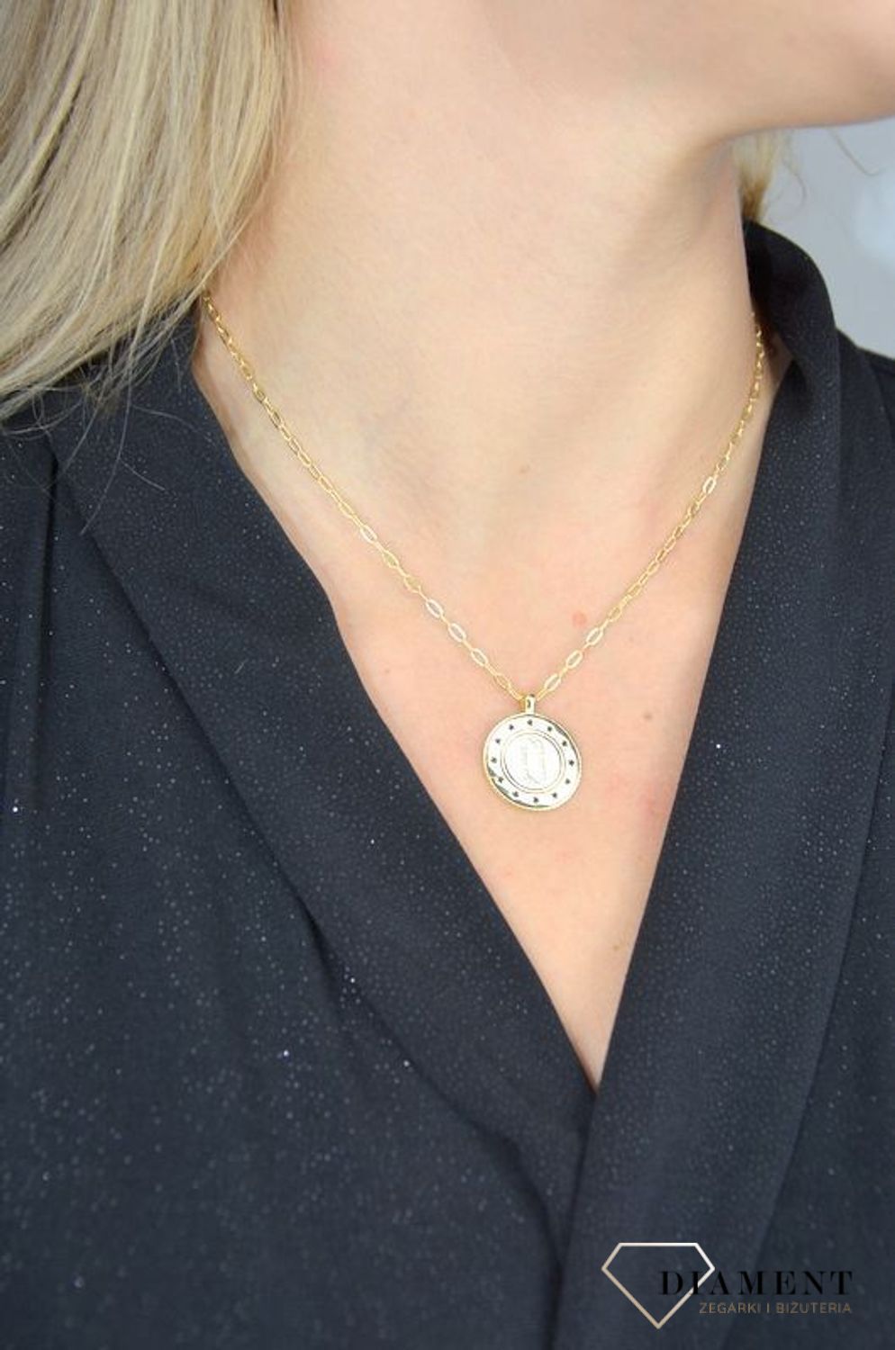 Łańcuszek srebrny pokryty złotem z ogniwek z zawieszką i gwiazdeczkami DIA-NSZ-1298-925.jpg