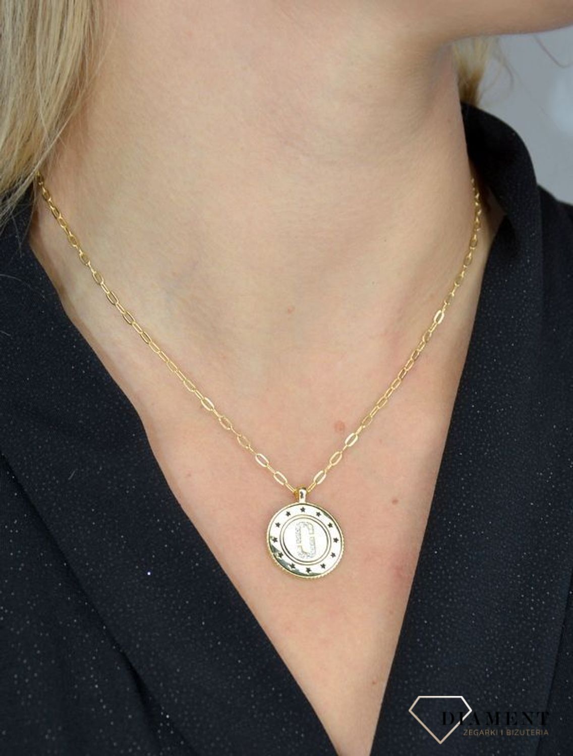 Łańcuszek srebrny pokryty złotem z ogniwek z zawieszką i gwiazdeczkami DIA-NSZ-1298-925.jpg